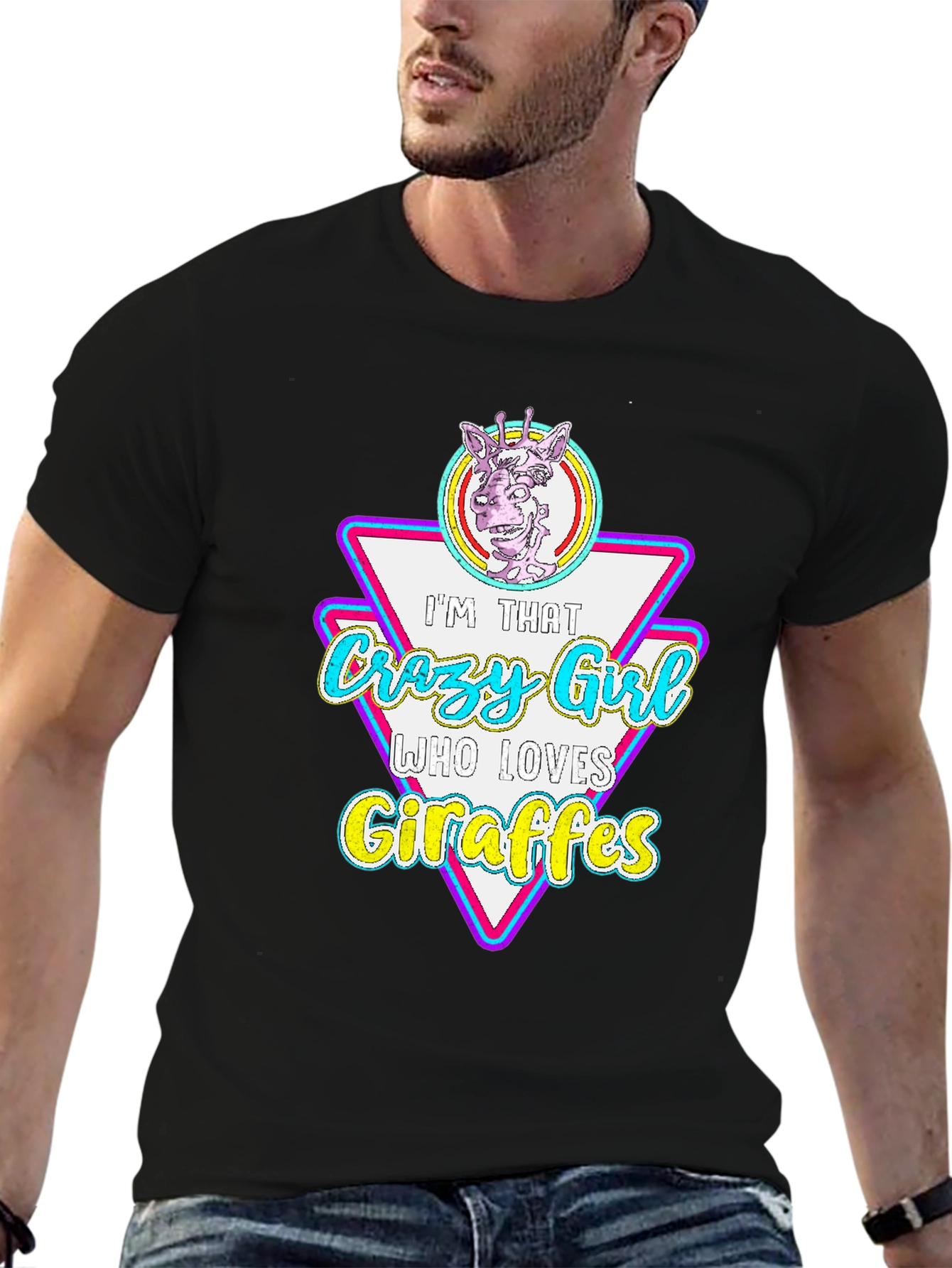 Crazy Giraffe Lover Black T-Shirt