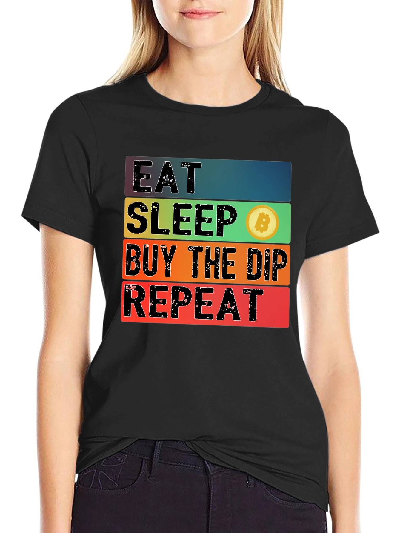Eat Sleep Bitcoin Dip Repeat Black T-Shirt