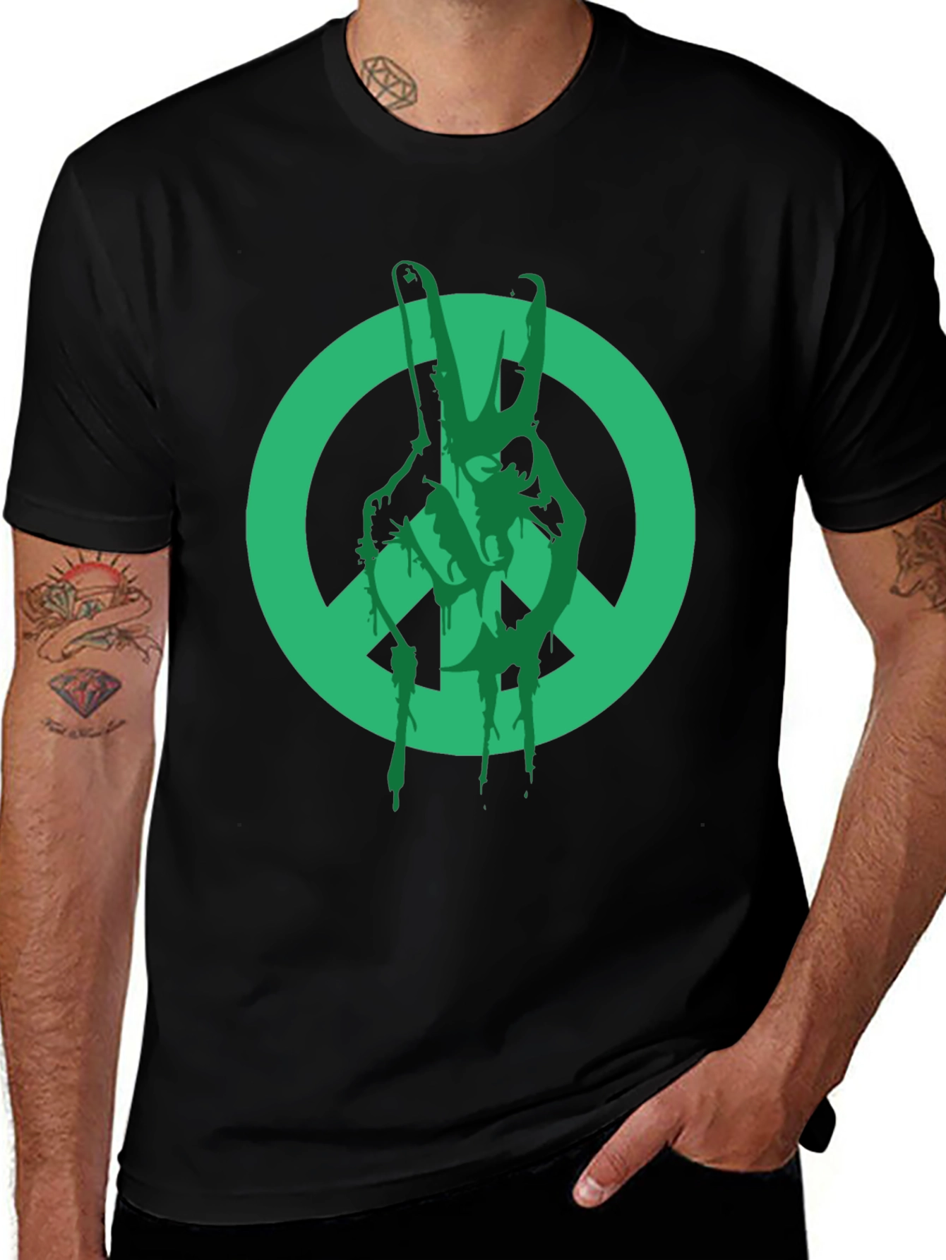 Peace Sign Graphic T-Shirt - Black