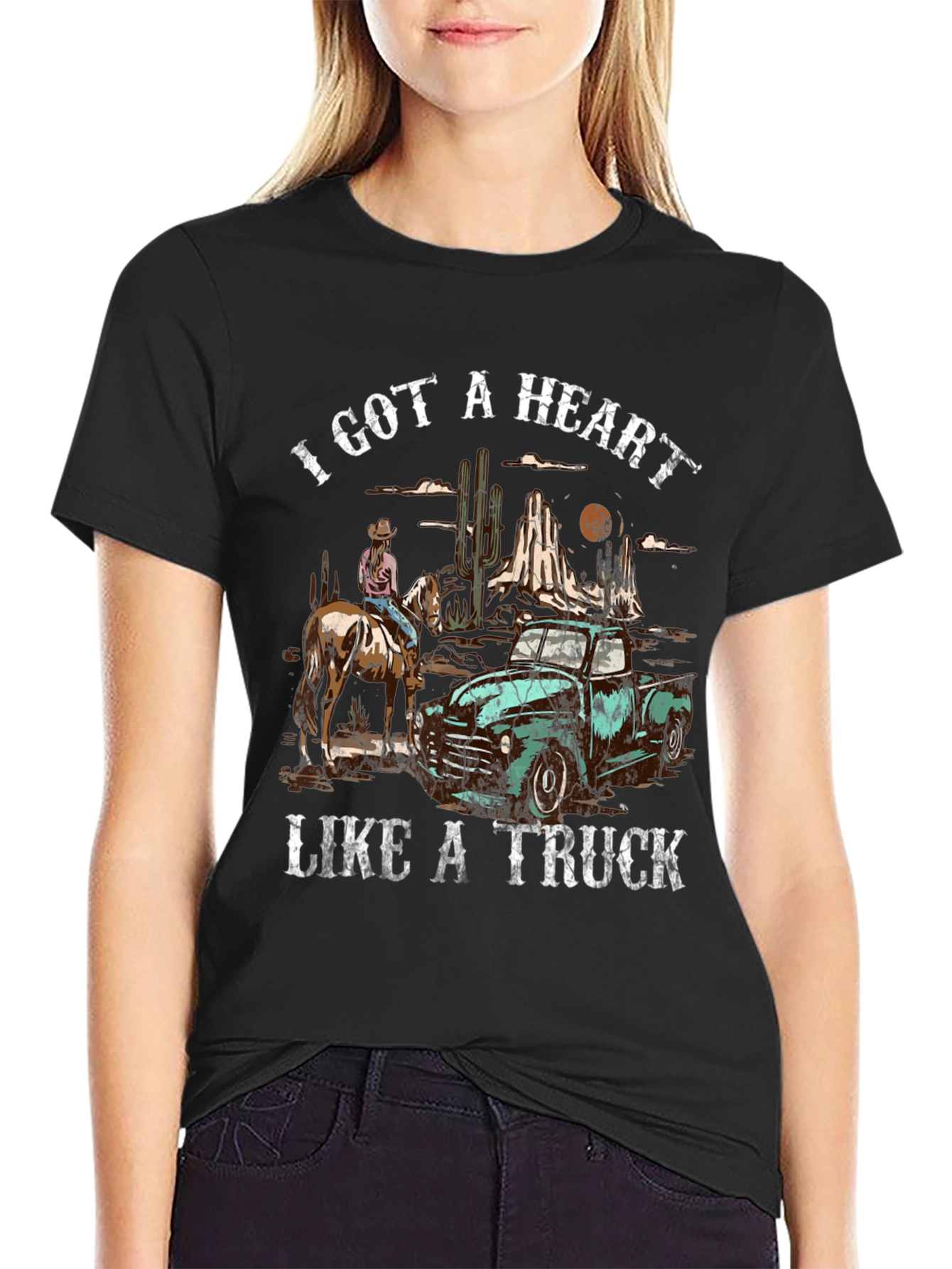 Heart Like a Truck Tee: Cowboy Western Graphic T-Shirt