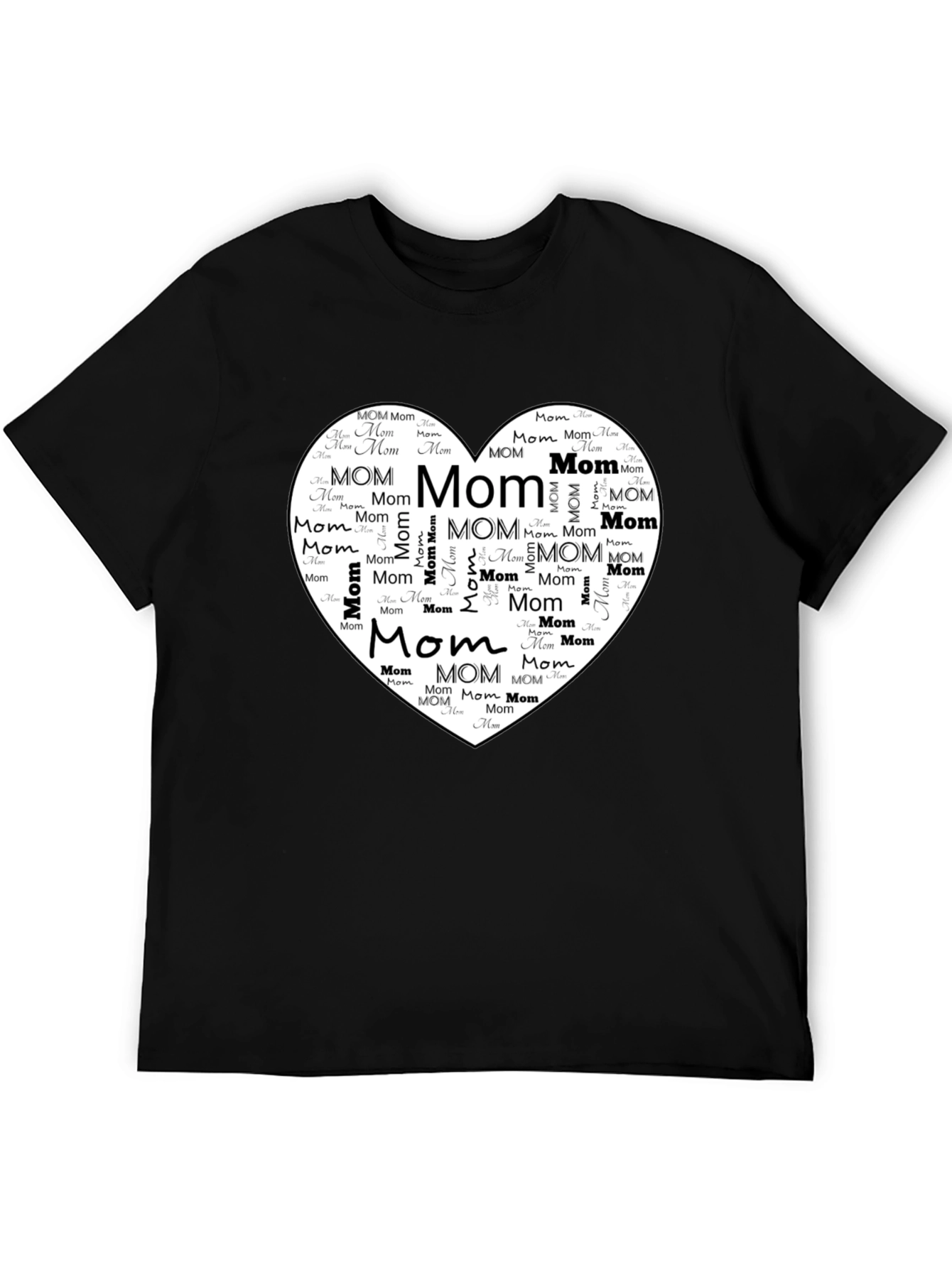 Mom Heart Graphic Tee - Black Cotton T-Shirt