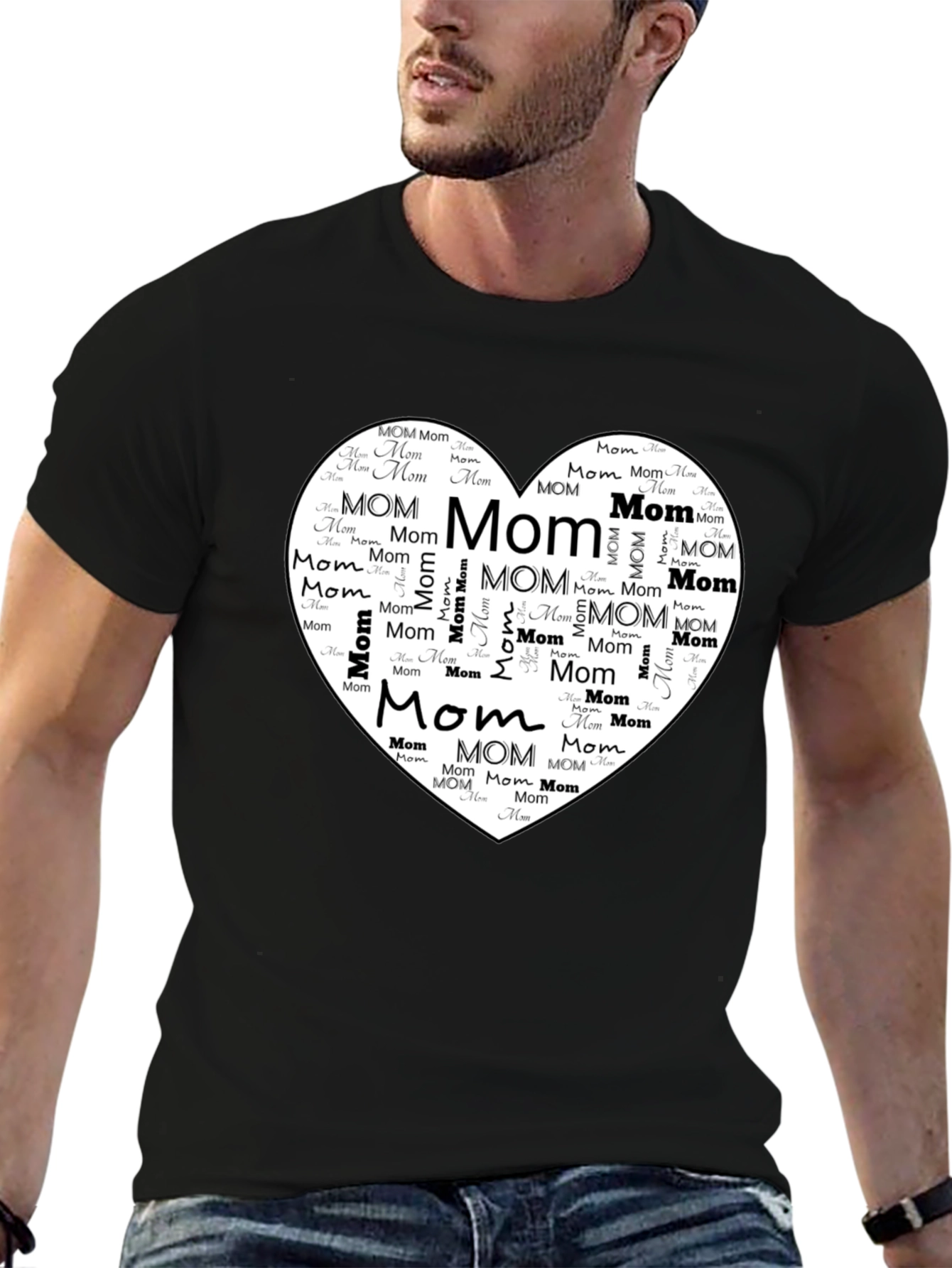 Mom Heart Graphic Tee - Black Cotton T-Shirt