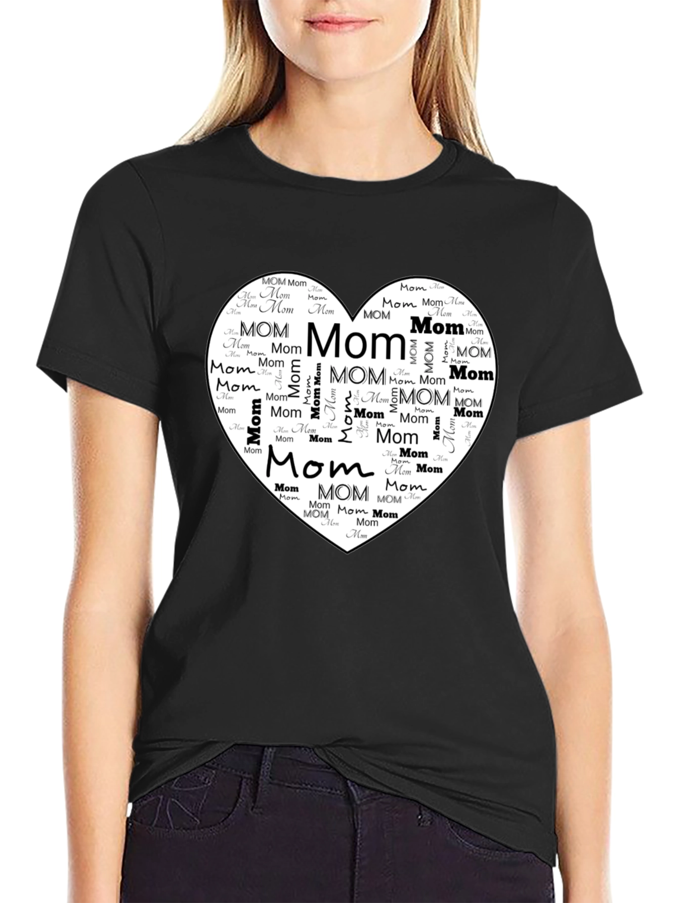 Mom Heart Graphic Tee - Black Cotton T-Shirt