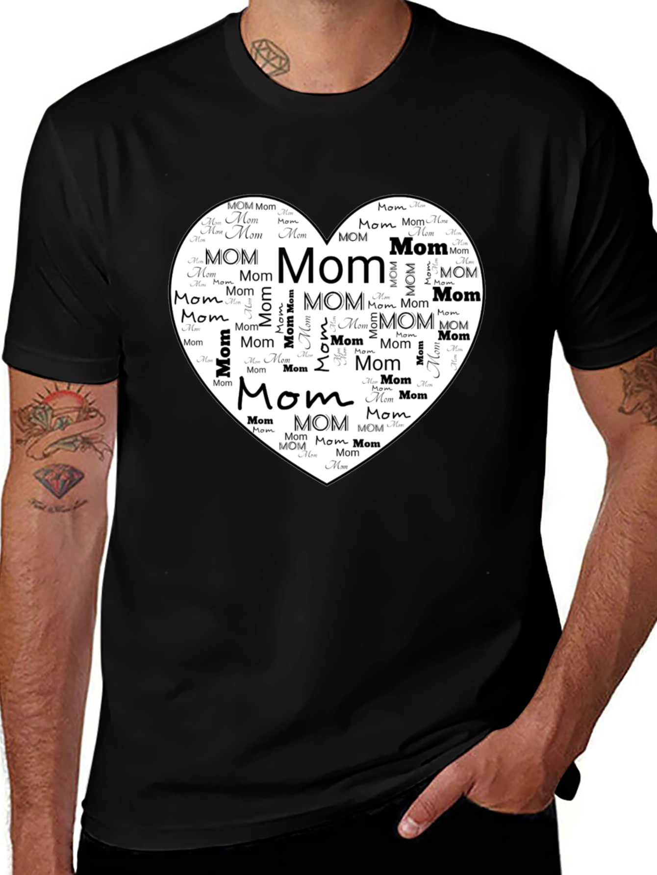 Mom Heart Graphic Tee - Black Cotton T-Shirt