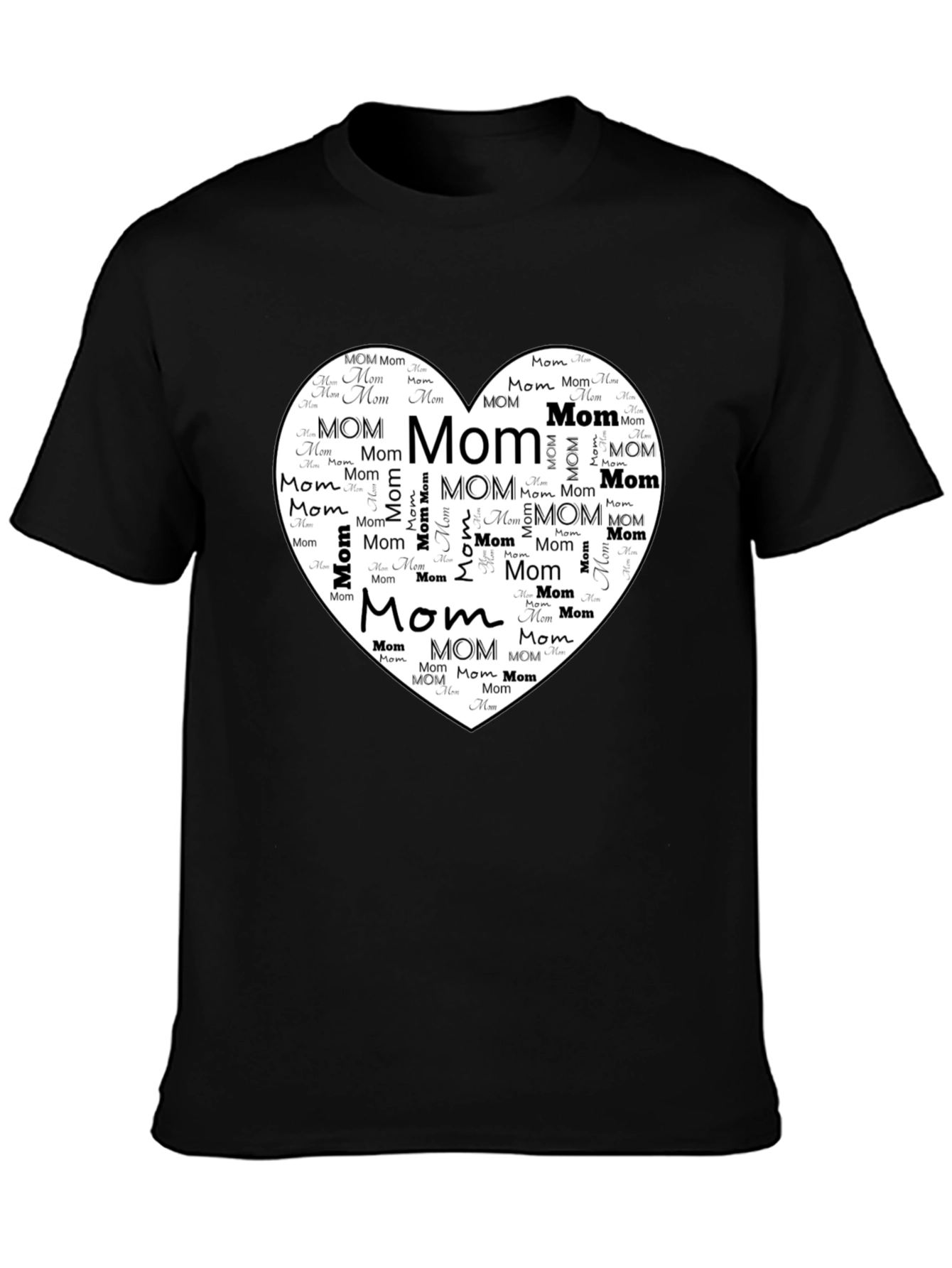 Mom Heart Graphic Tee - Black Cotton T-Shirt
