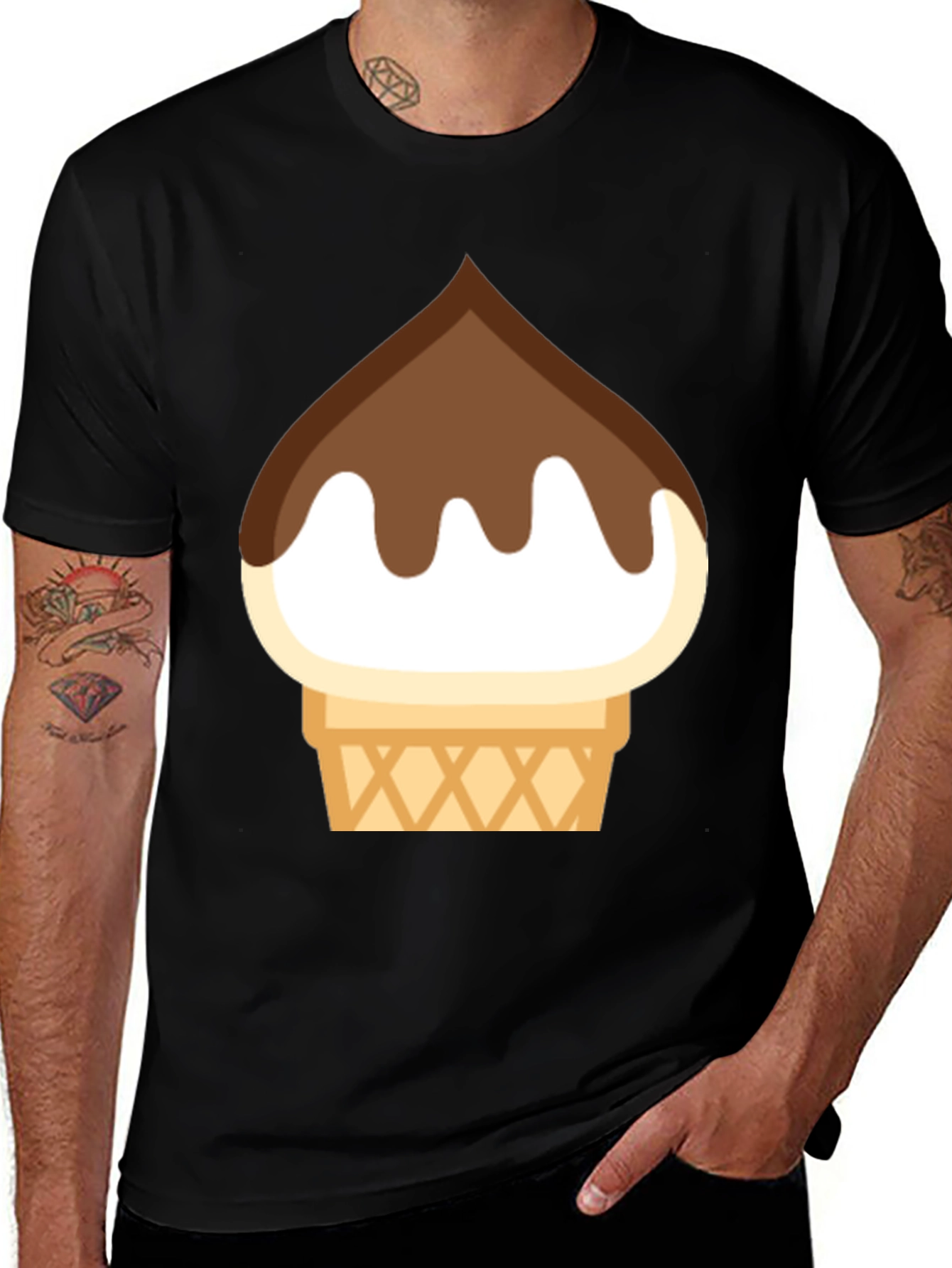 Ice Cream Cone Graphic Tee - Black Cotton T-Shirt