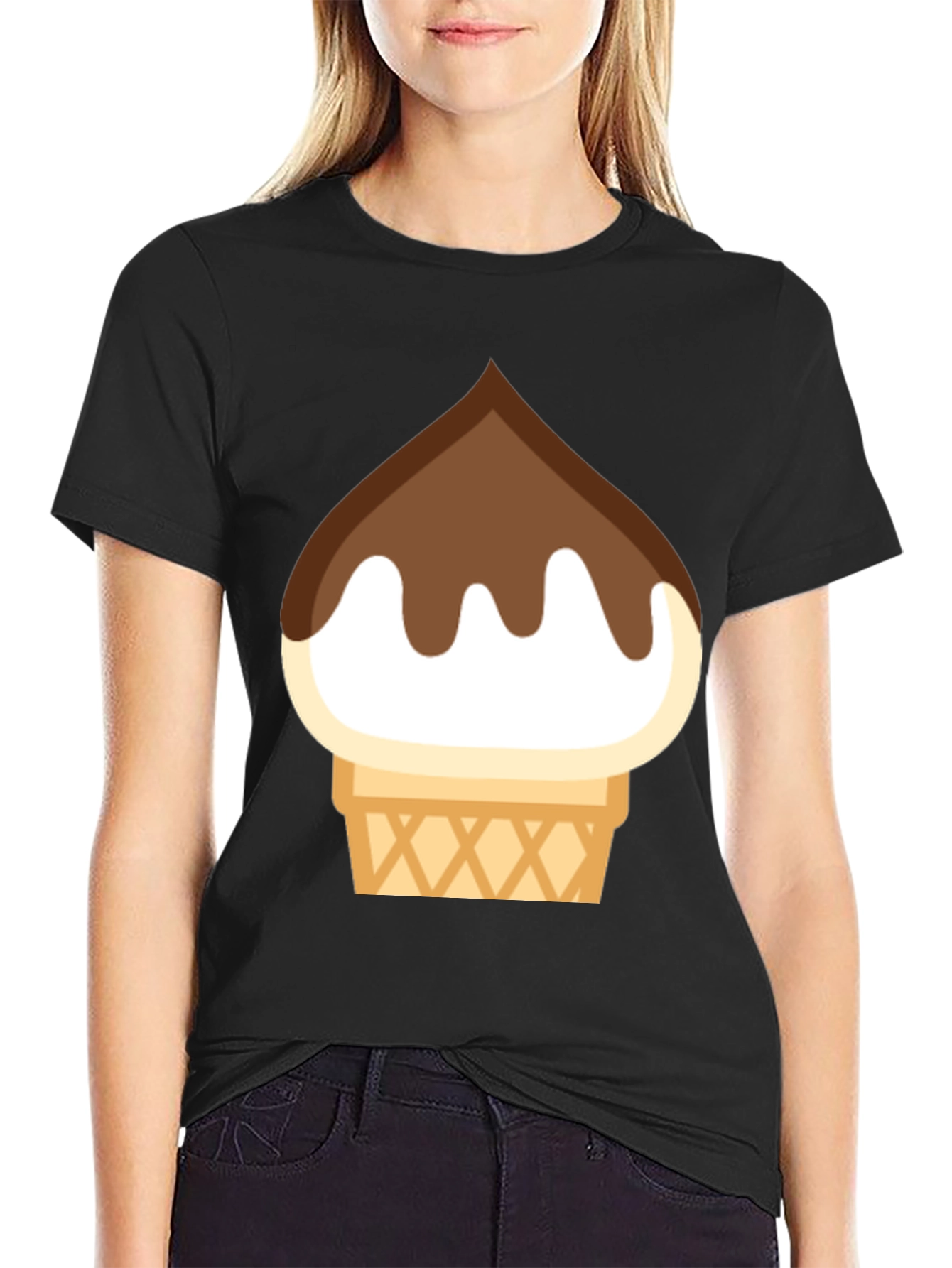 Ice Cream Cone Graphic Tee - Black Cotton T-Shirt