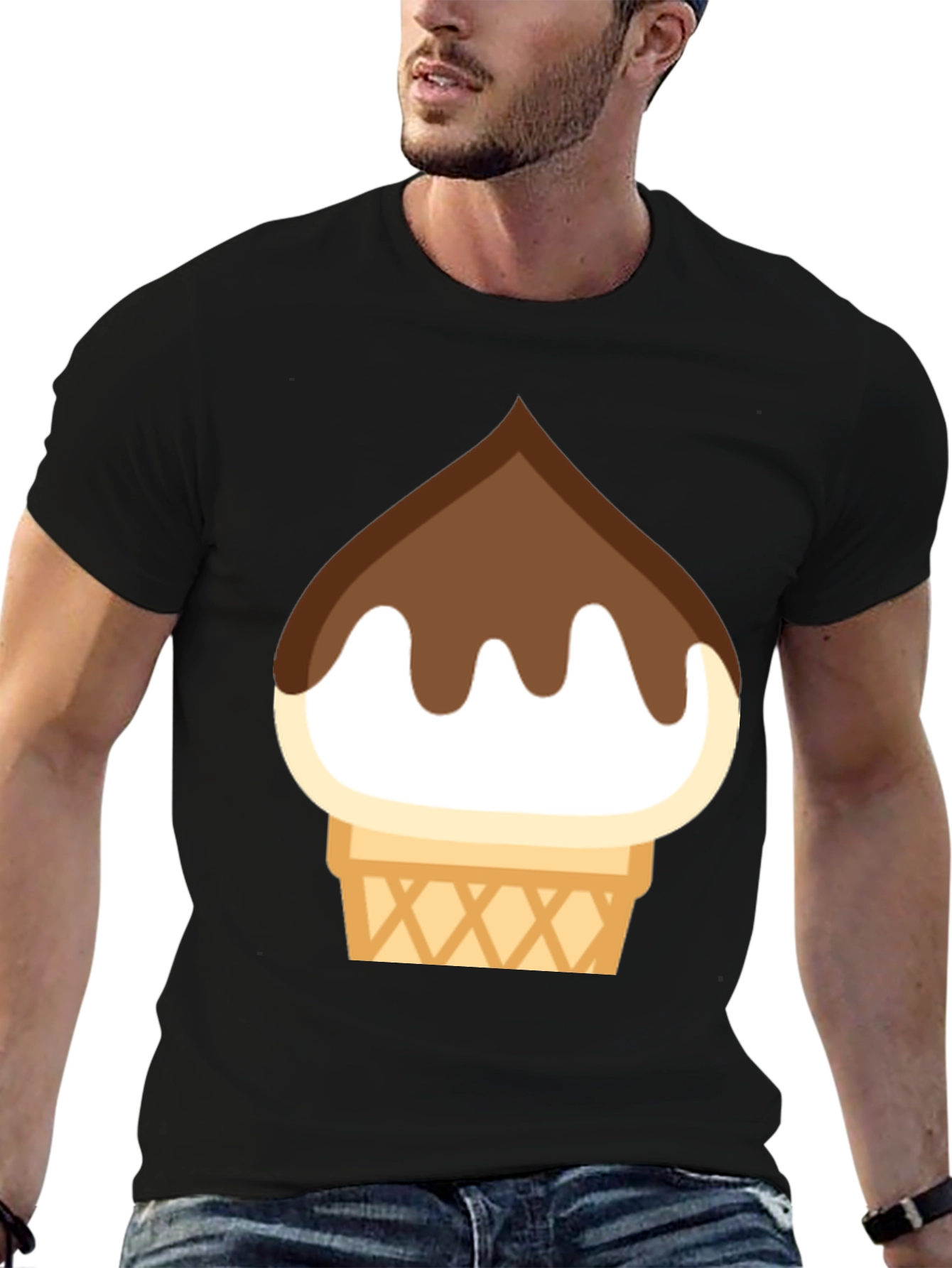 Ice Cream Cone Graphic Tee - Black Cotton T-Shirt