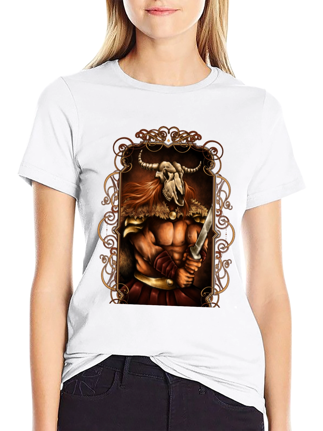 Viking Skull Warrior Graphic Tee - Black