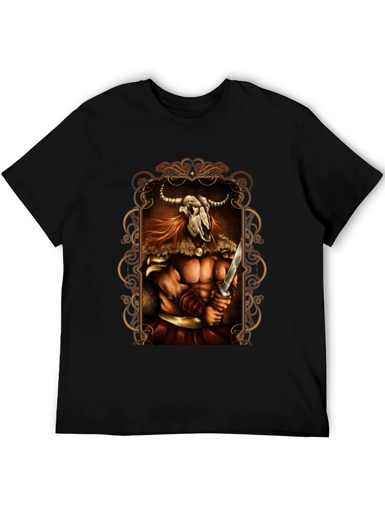Viking Skull Warrior Graphic Tee - Black
