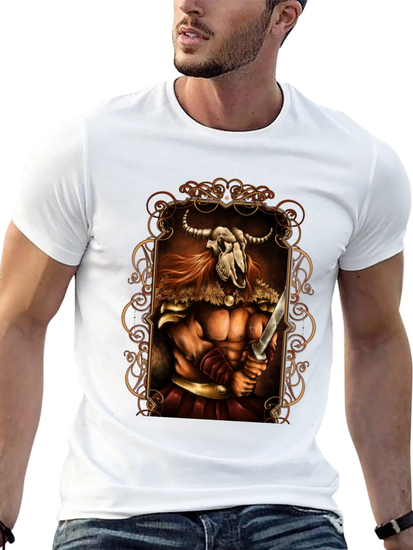 Viking Skull Warrior Graphic Tee - Black