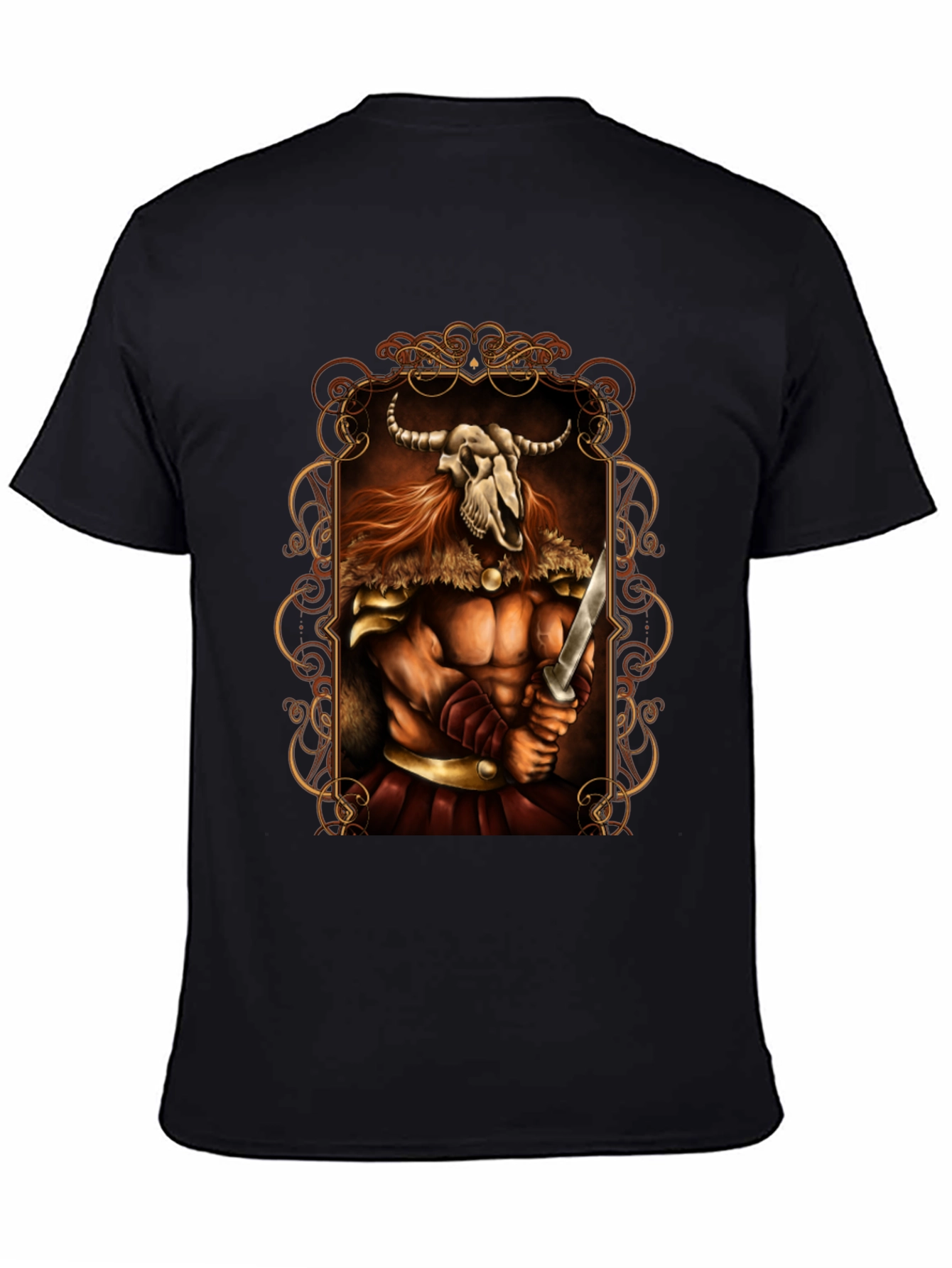 Viking Skull Warrior Graphic Tee - Black