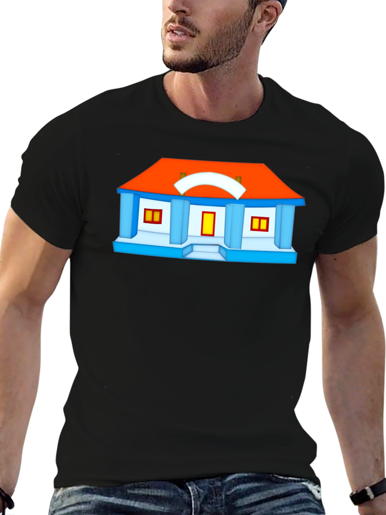 Cartoon House Graphic Tee - Black T-Shirt