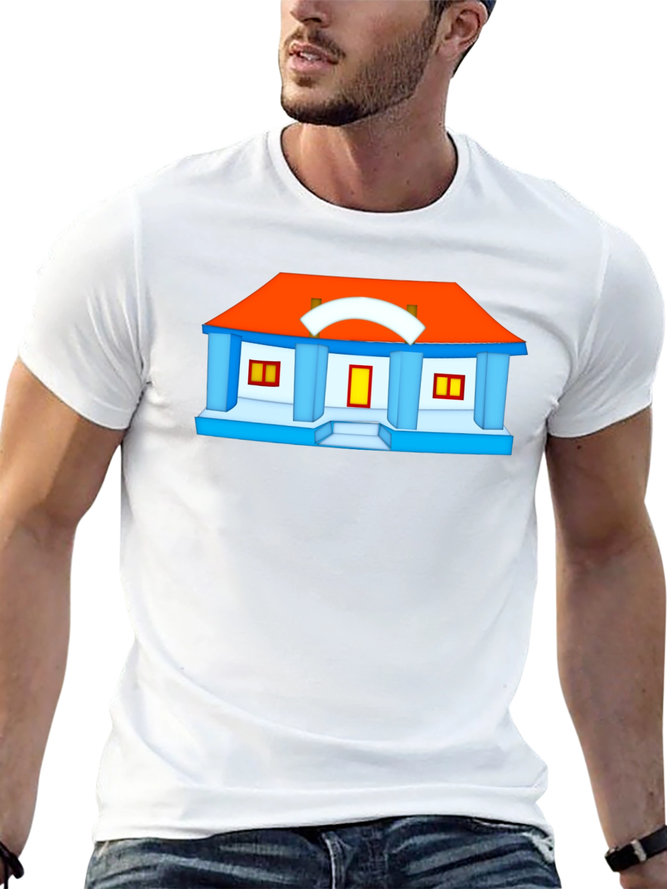 Cartoon House Graphic Tee - Black T-Shirt