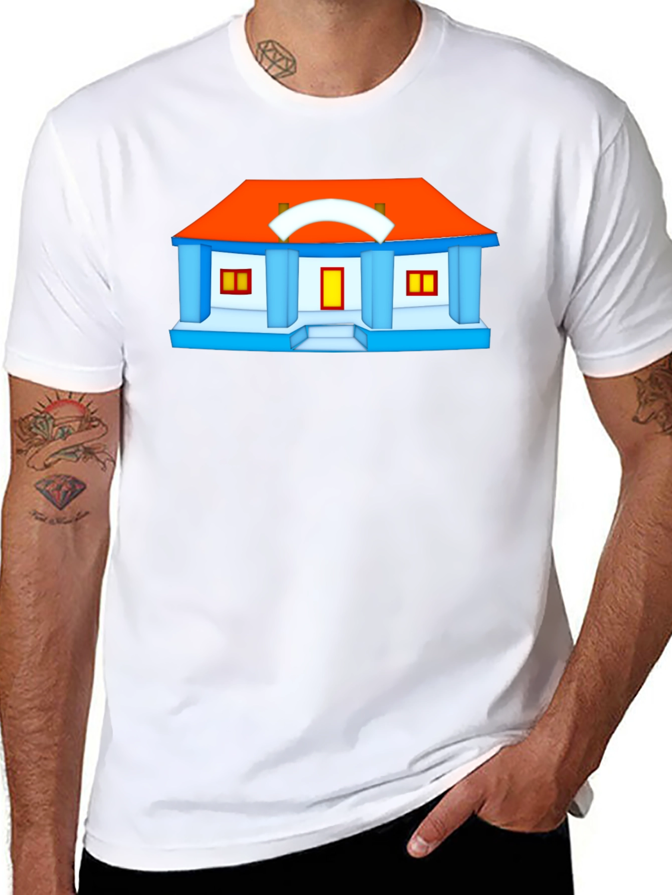 Cartoon House Graphic Tee - Black T-Shirt