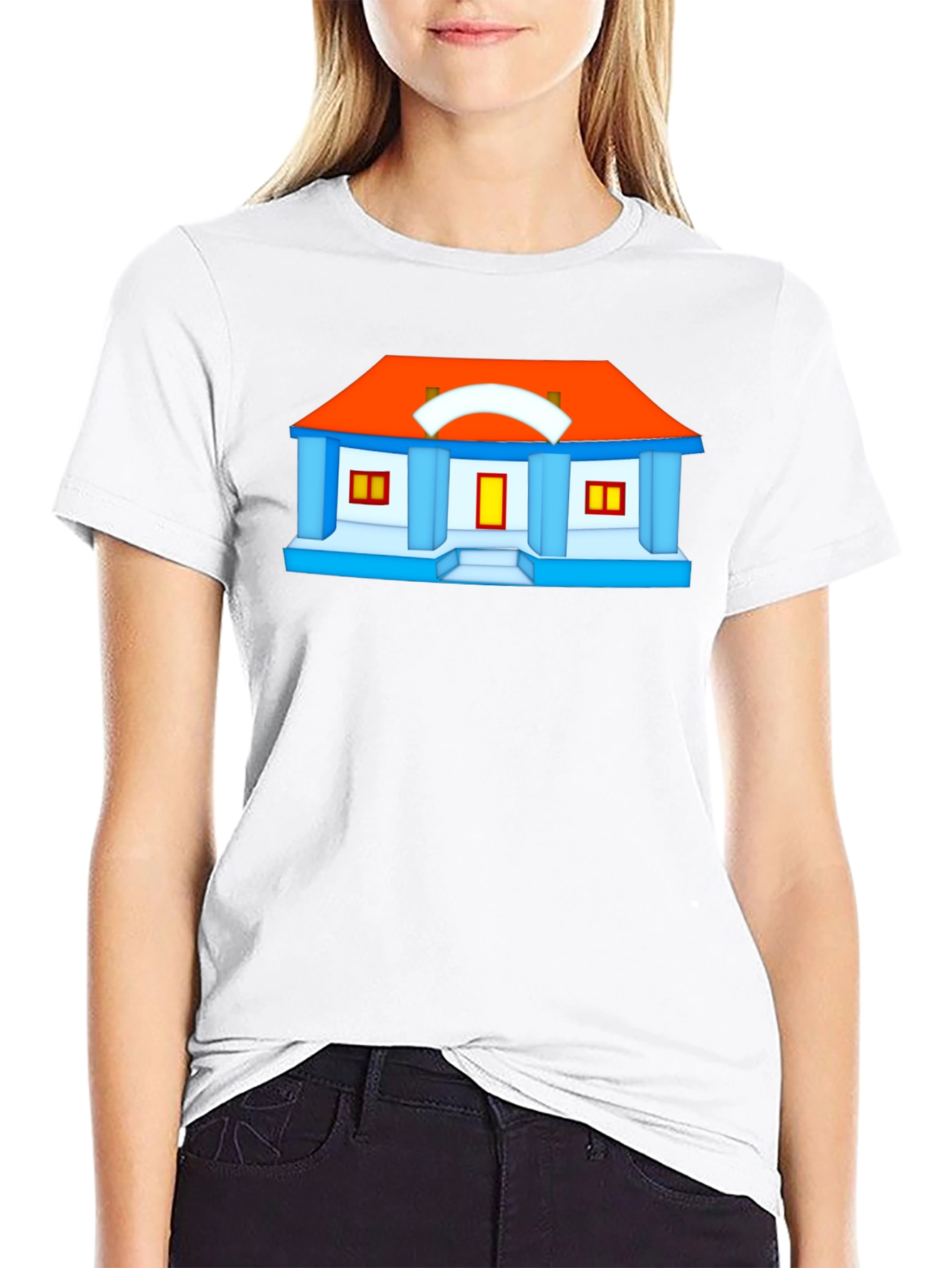 Cartoon House Graphic Tee - Black T-Shirt