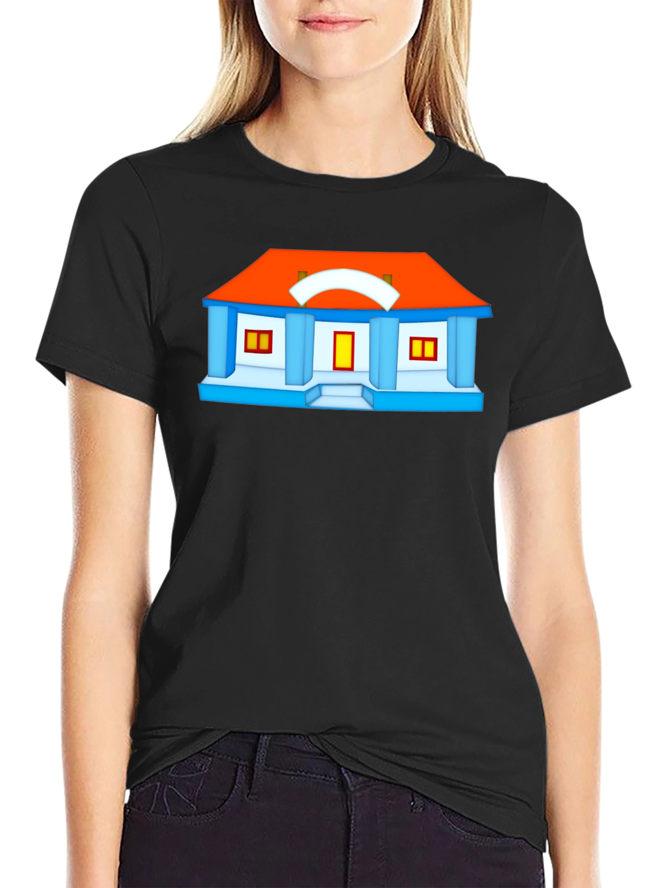 Cartoon House Graphic Tee - Black T-Shirt