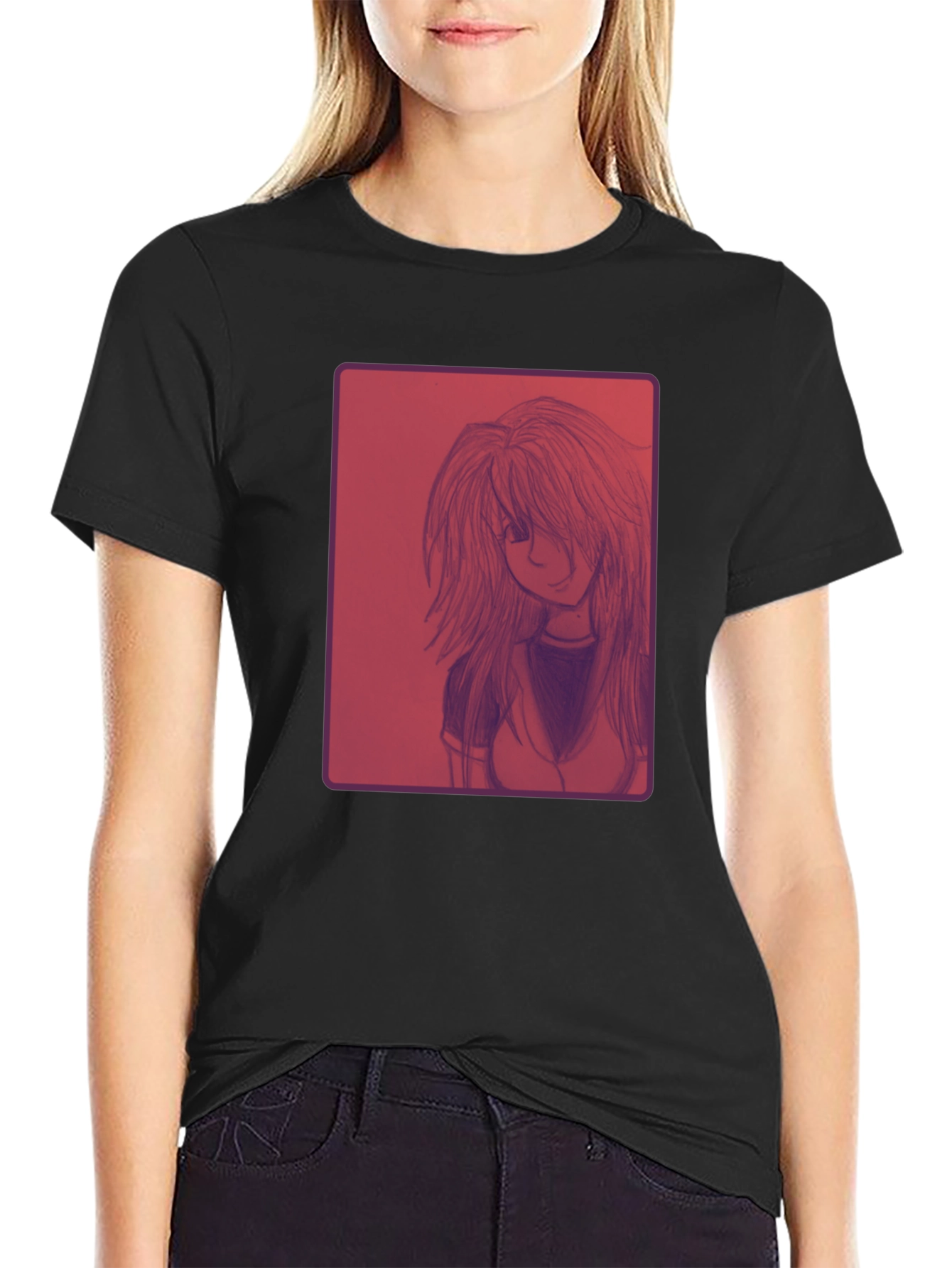 Anime Girl Graphic Print Black T-Shirt