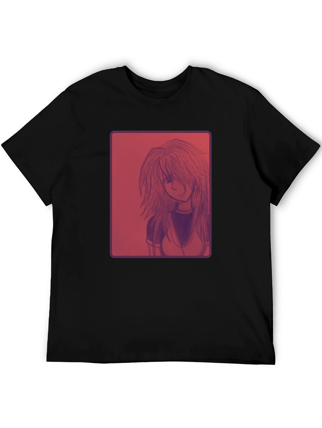 Anime Girl Graphic Print Black T-Shirt