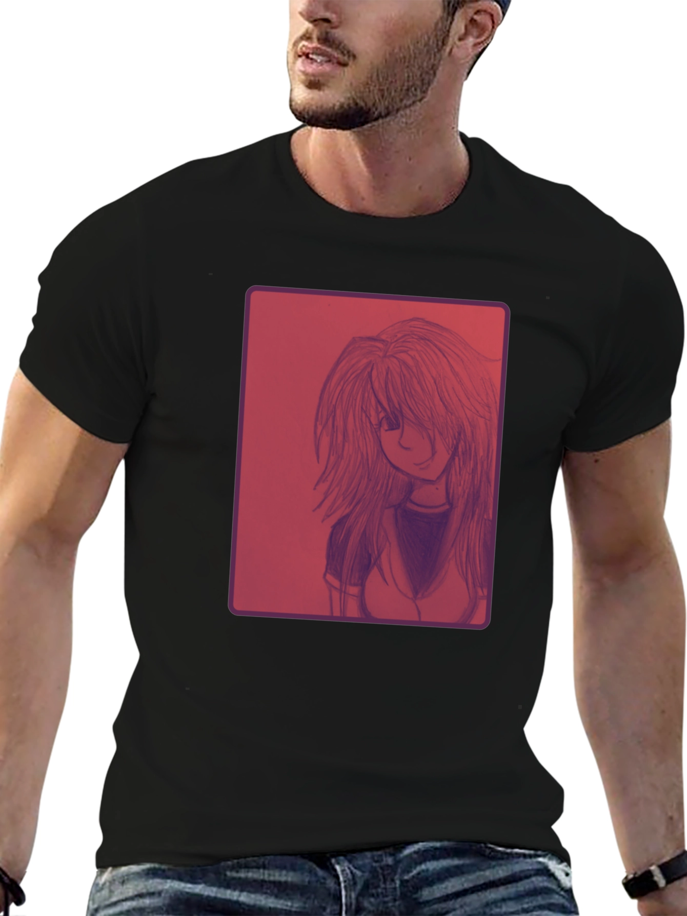 Anime Girl Graphic Print Black T-Shirt