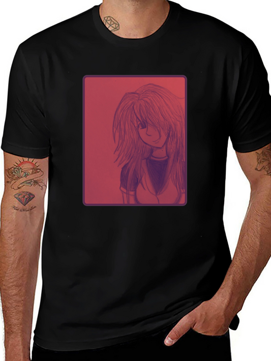 Anime Girl Graphic Print Black T-Shirt