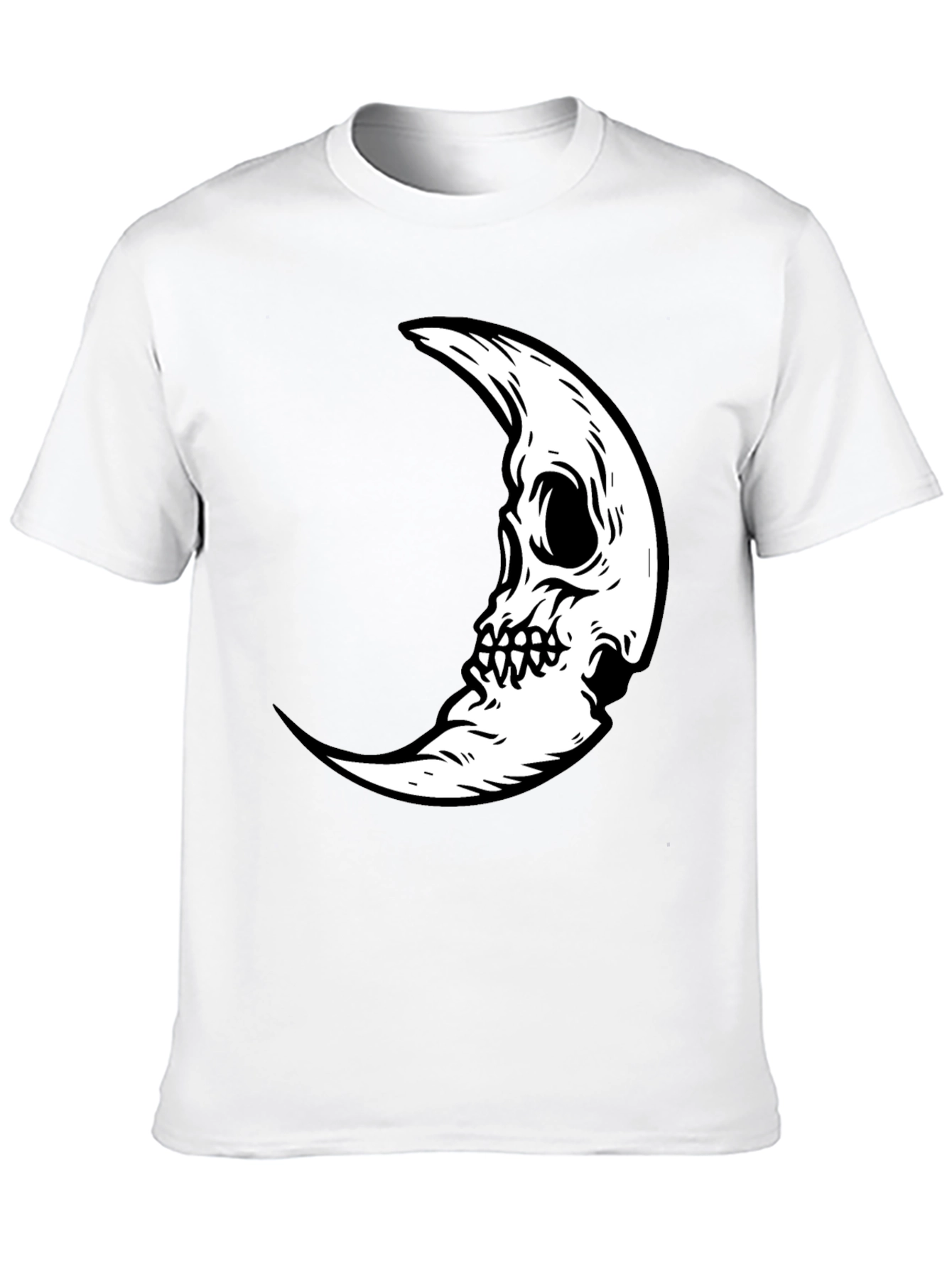 Skull Moon Graphic Tee - Black Cotton Casual T-Shirt
