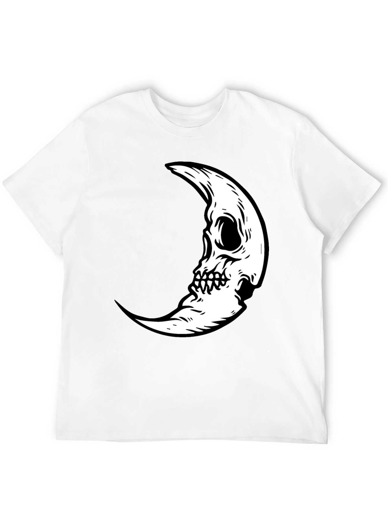 Skull Moon Graphic Tee - Black Cotton Casual T-Shirt