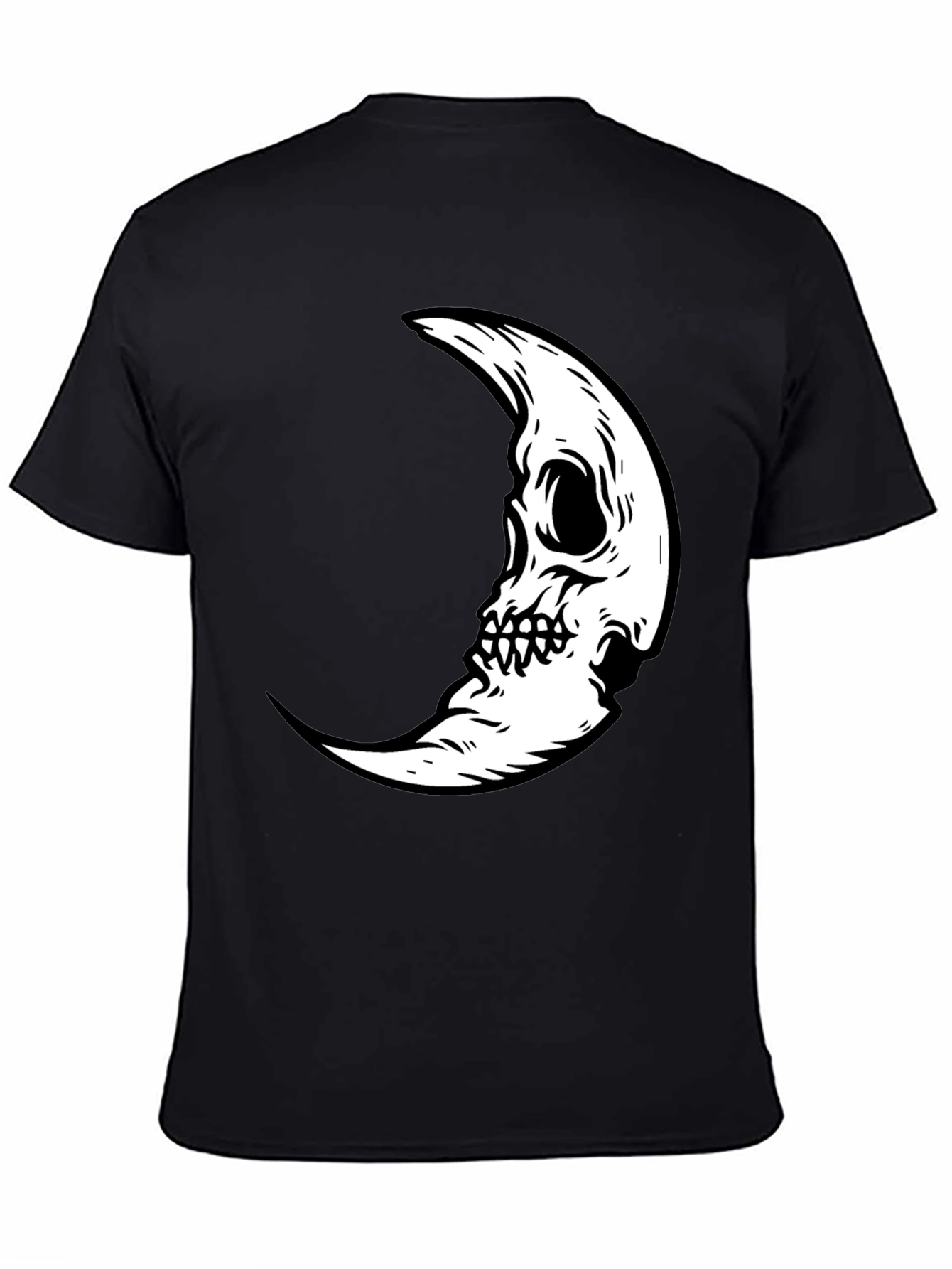 Skull Moon Graphic Tee - Black Cotton Casual T-Shirt