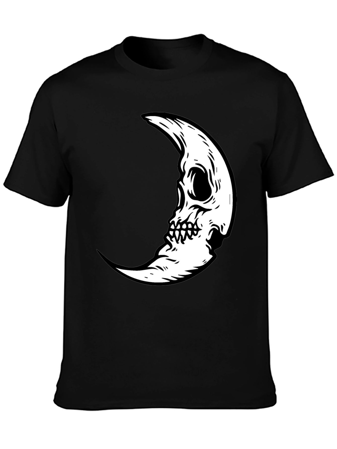 Skull Moon Graphic Tee - Black Cotton Casual T-Shirt