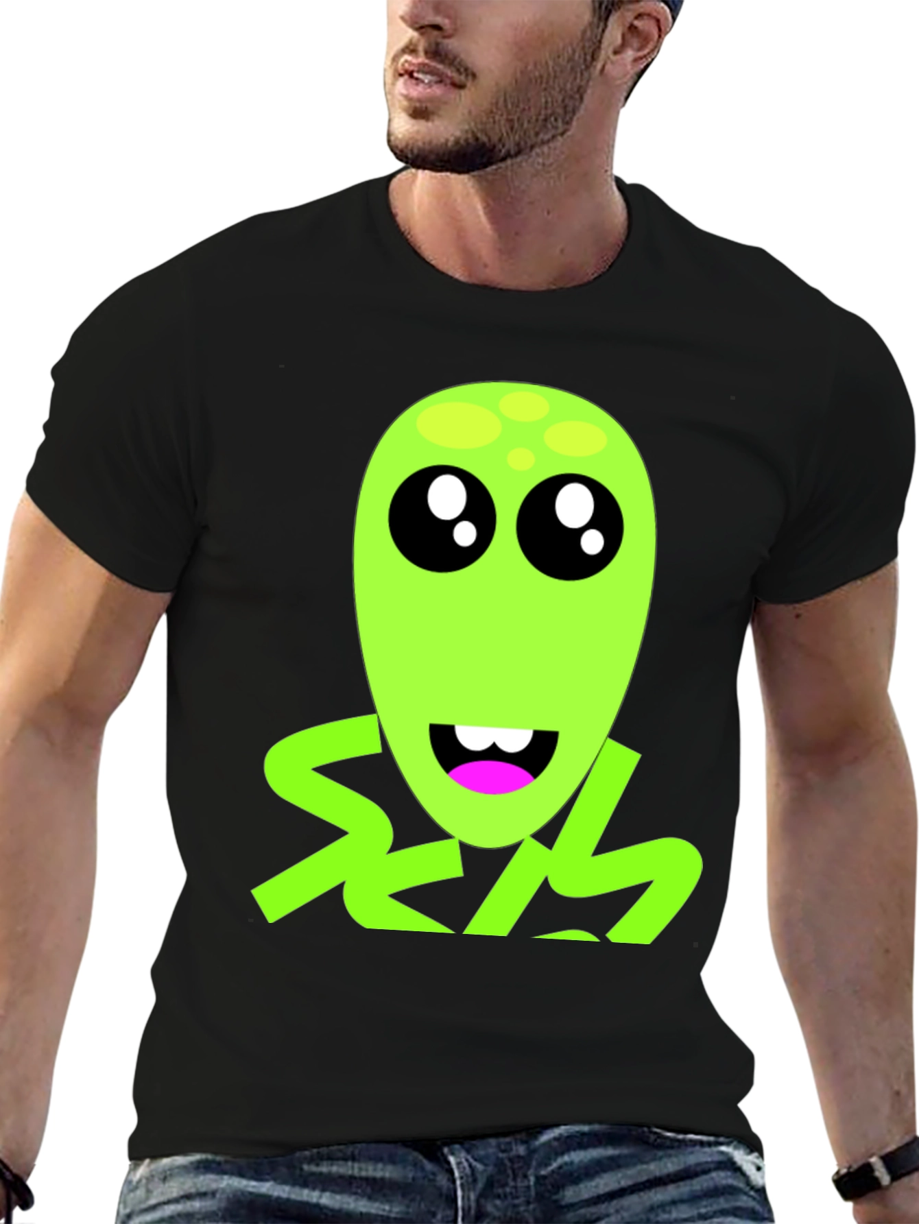 Funny Alien Graphic T-Shirt - Black Crew Neck