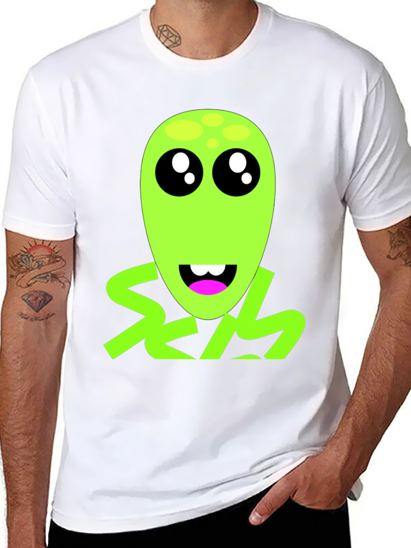 Funny Alien Graphic T-Shirt - Black Crew Neck