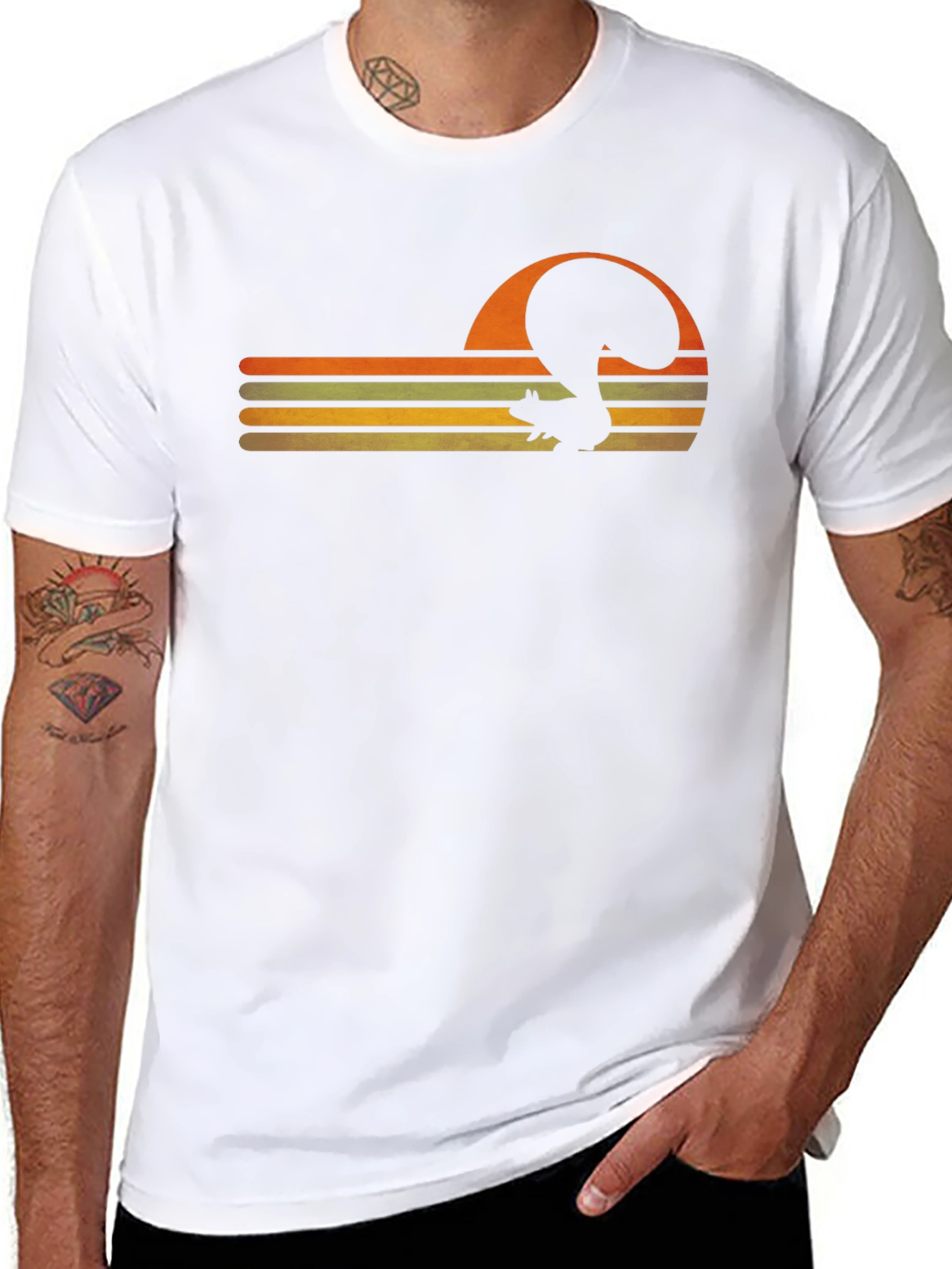 Retro Squirrel Sunset T-Shirt - Black Cotton Tee