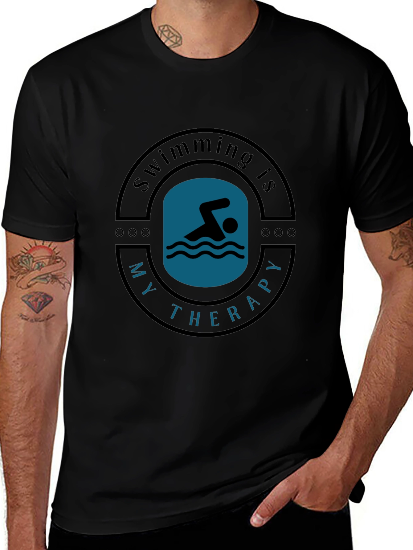 Swimming is My Therapy Black T-Shirt