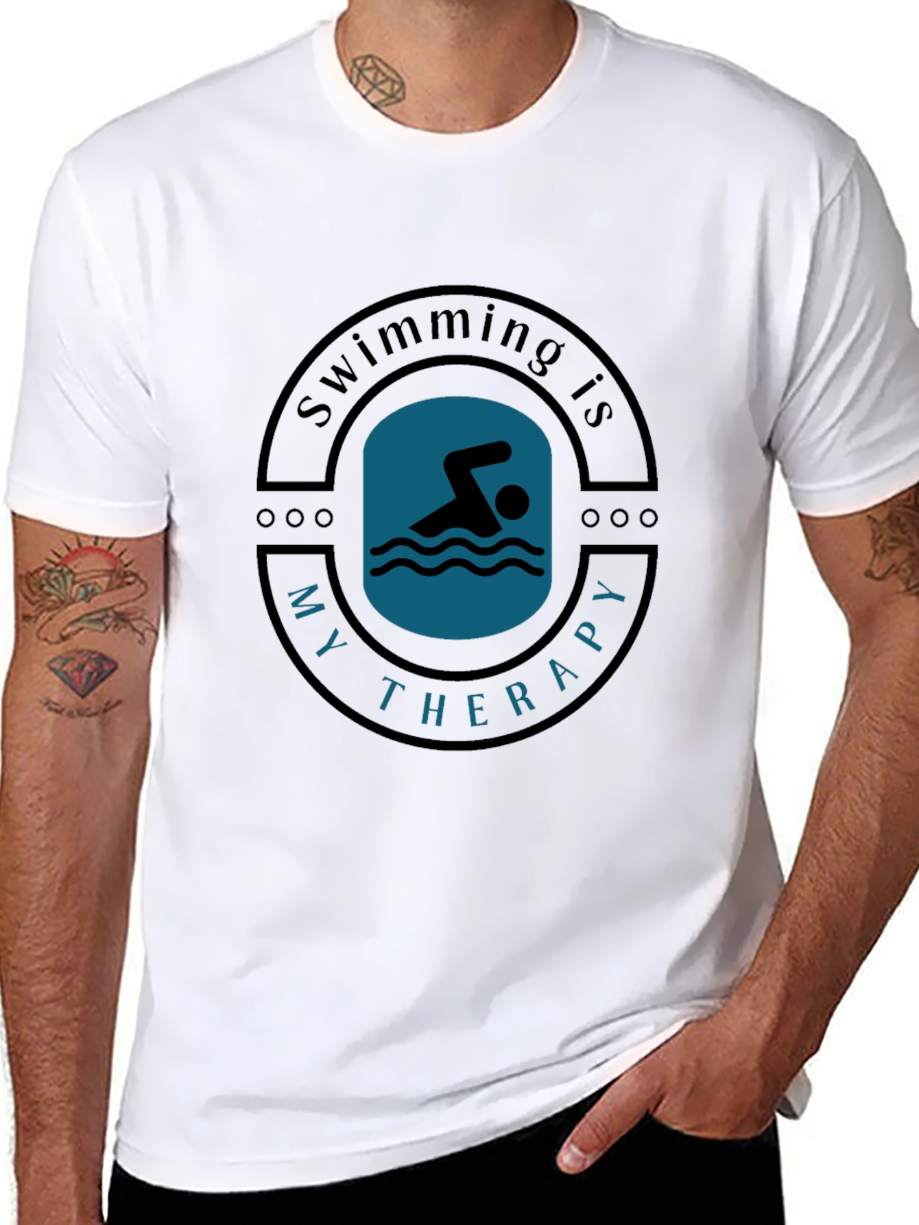 Swimming is My Therapy Black T-Shirt