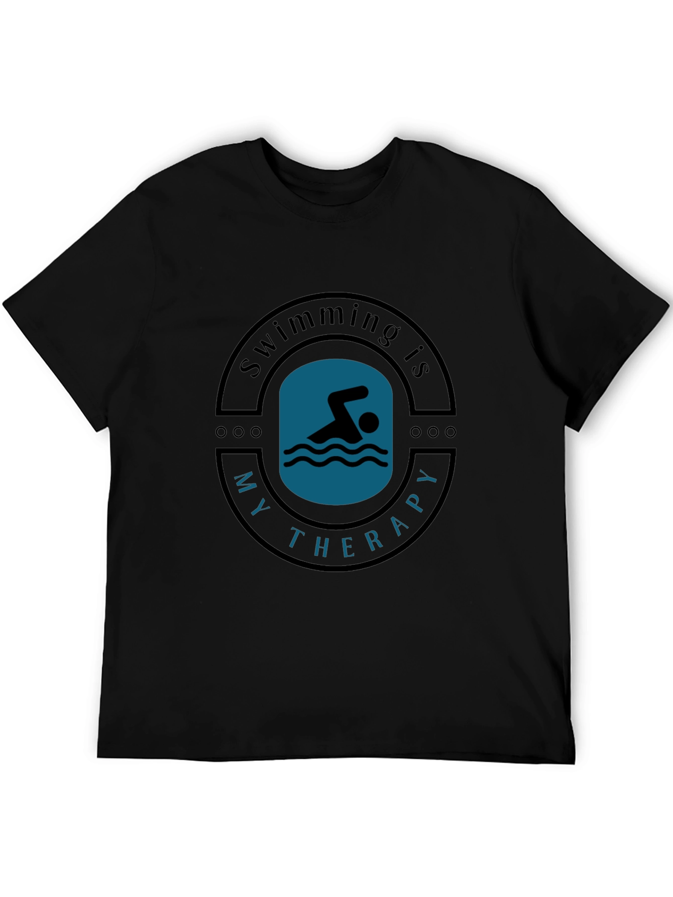 Swimming is My Therapy Black T-Shirt