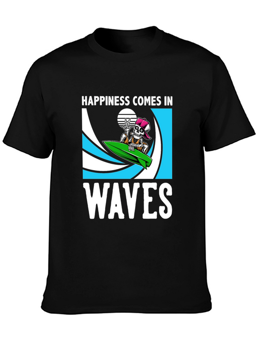 Happiness Comes In Waves Skeleton Surfer T-Shirt