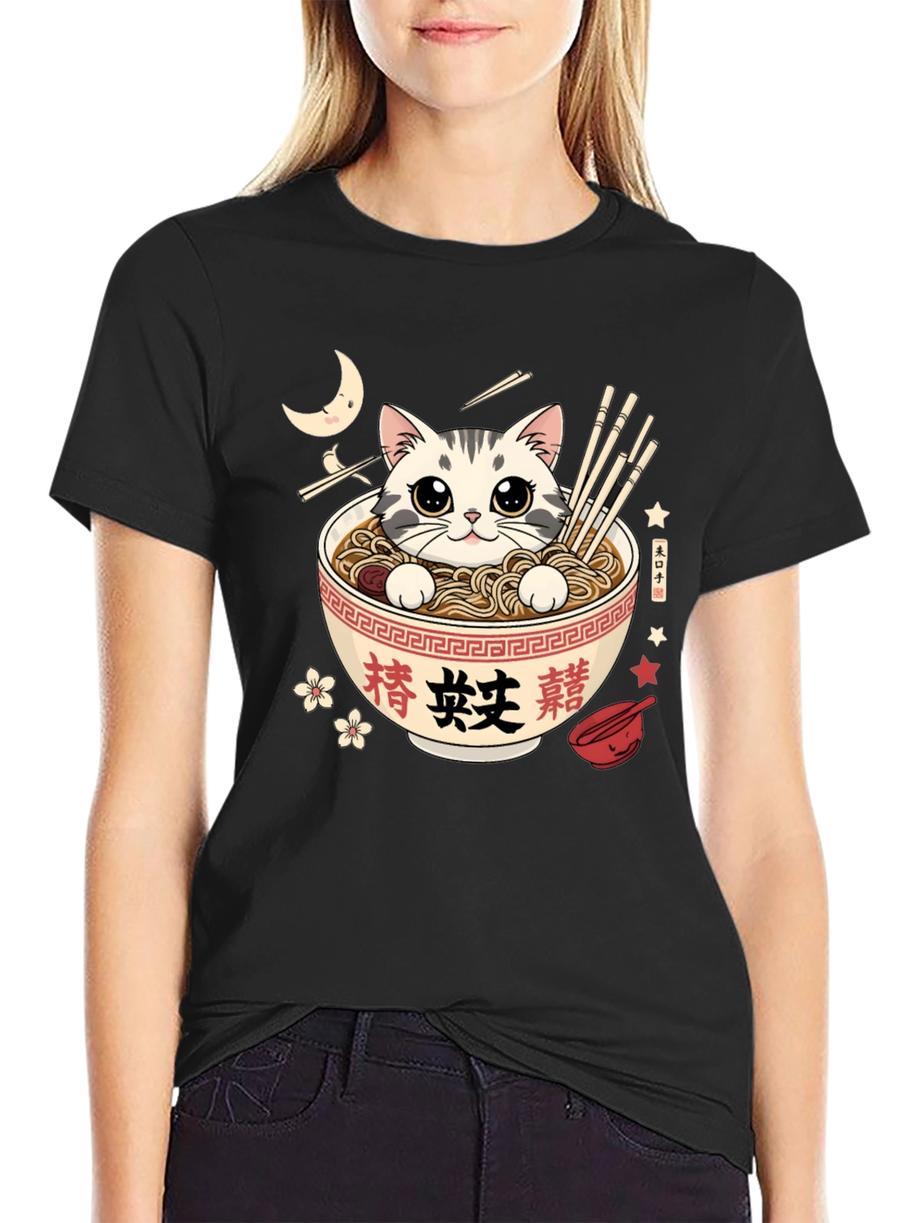 Ramen Cat Graphic Tee - Kawaii Style T-Shirt