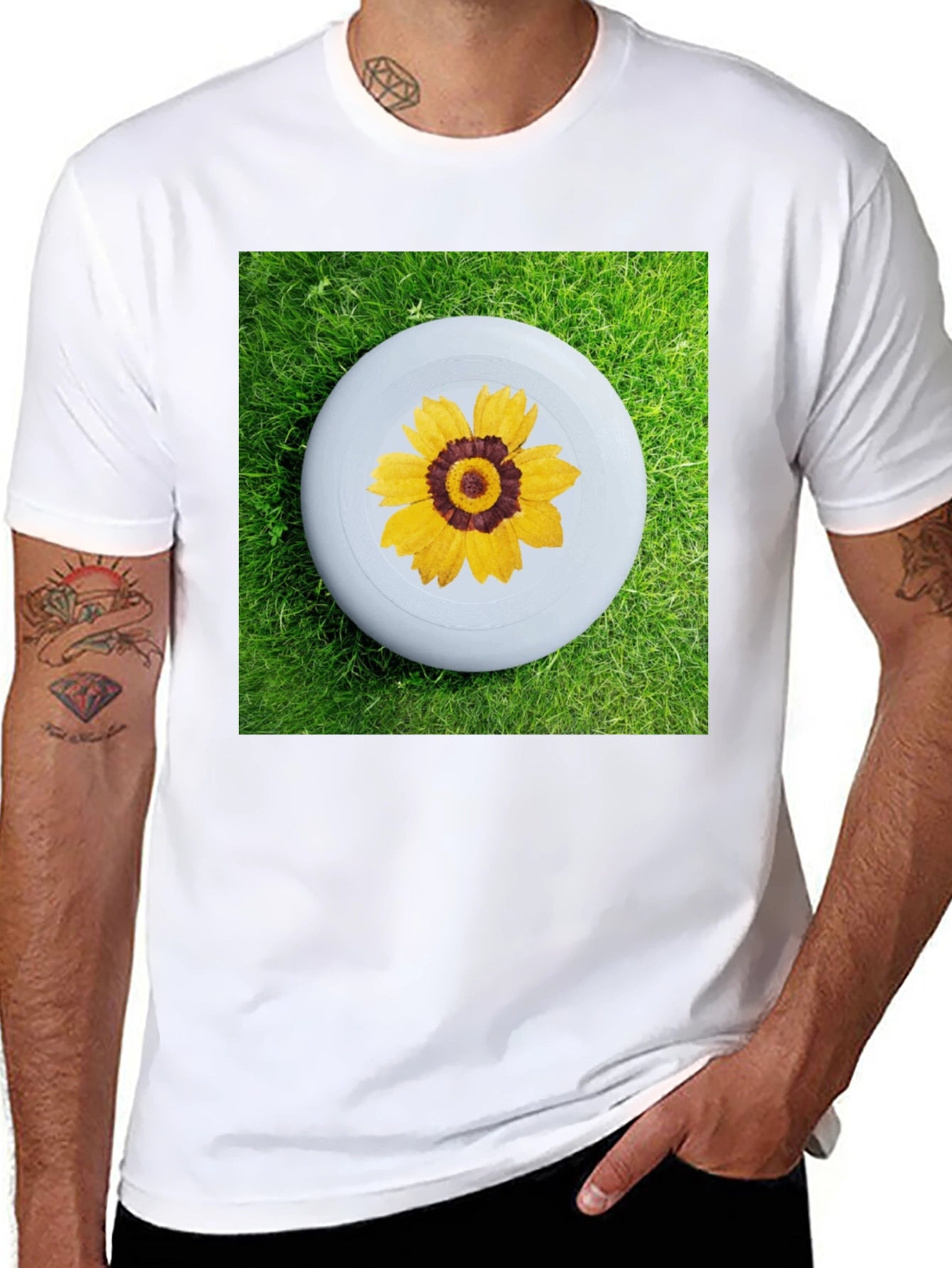 Black T-Shirt with Floral Disc Design