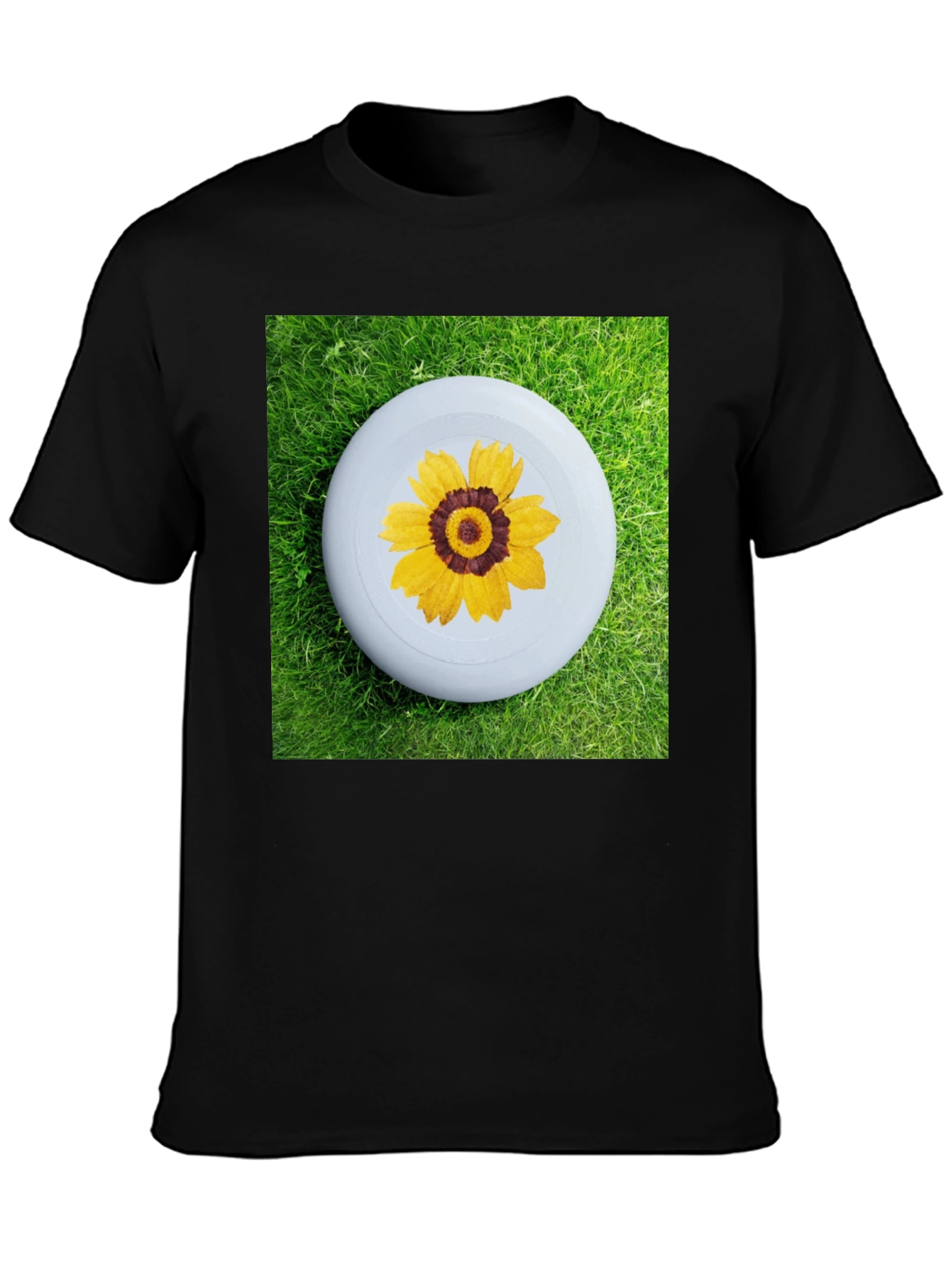 Black T-Shirt with Floral Disc Design