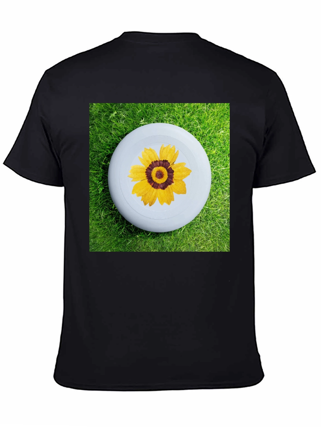 Black T-Shirt with Floral Disc Design