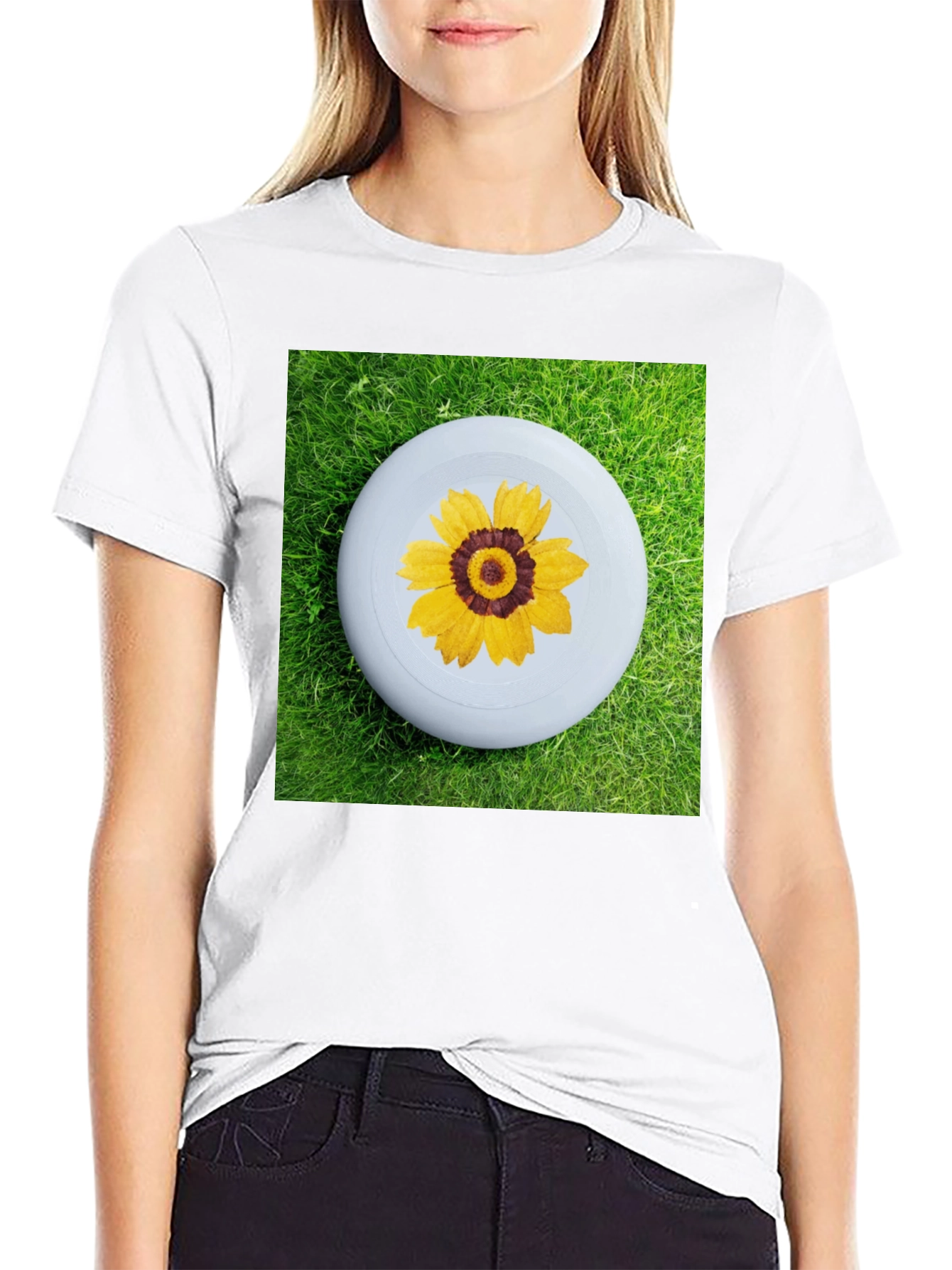 Black T-Shirt with Floral Disc Design