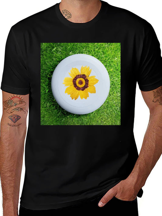 Black T-Shirt with Floral Disc Design