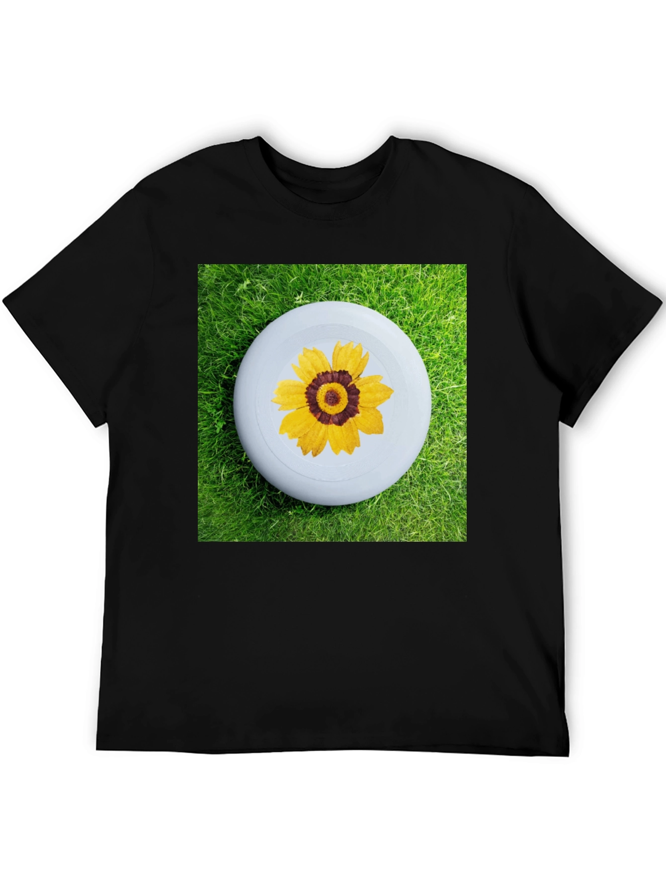 Black T-Shirt with Floral Disc Design