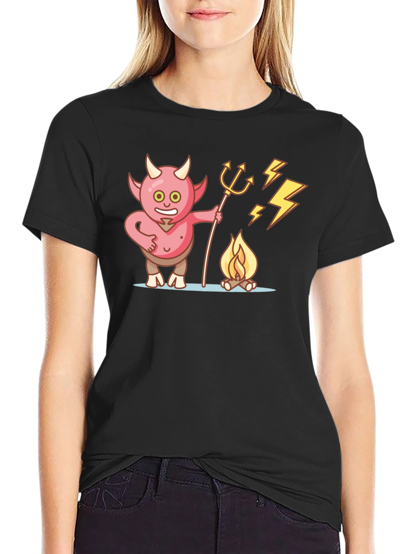 Devil Campfire Cartoon Graphic T-Shirt