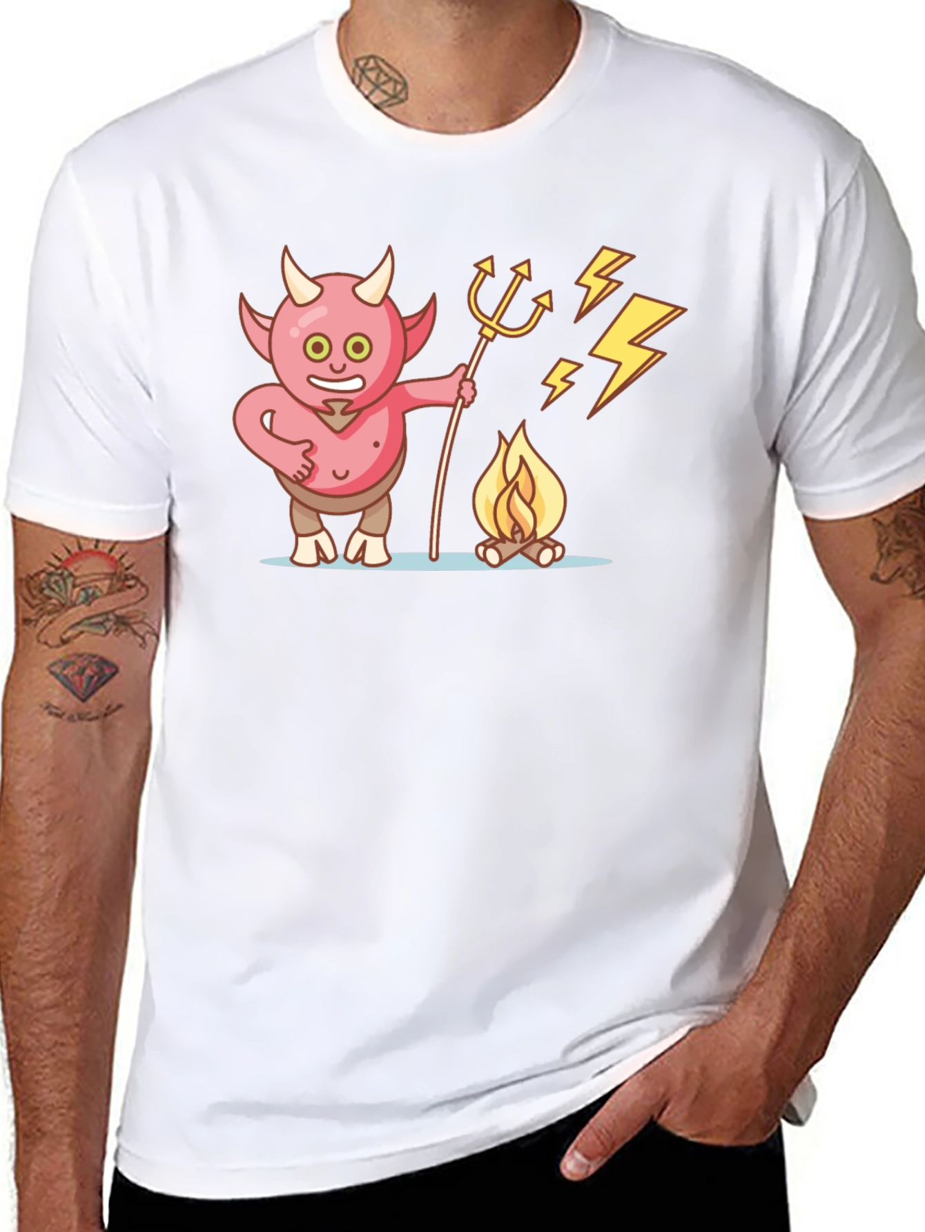 Devil Campfire Cartoon Graphic T-Shirt