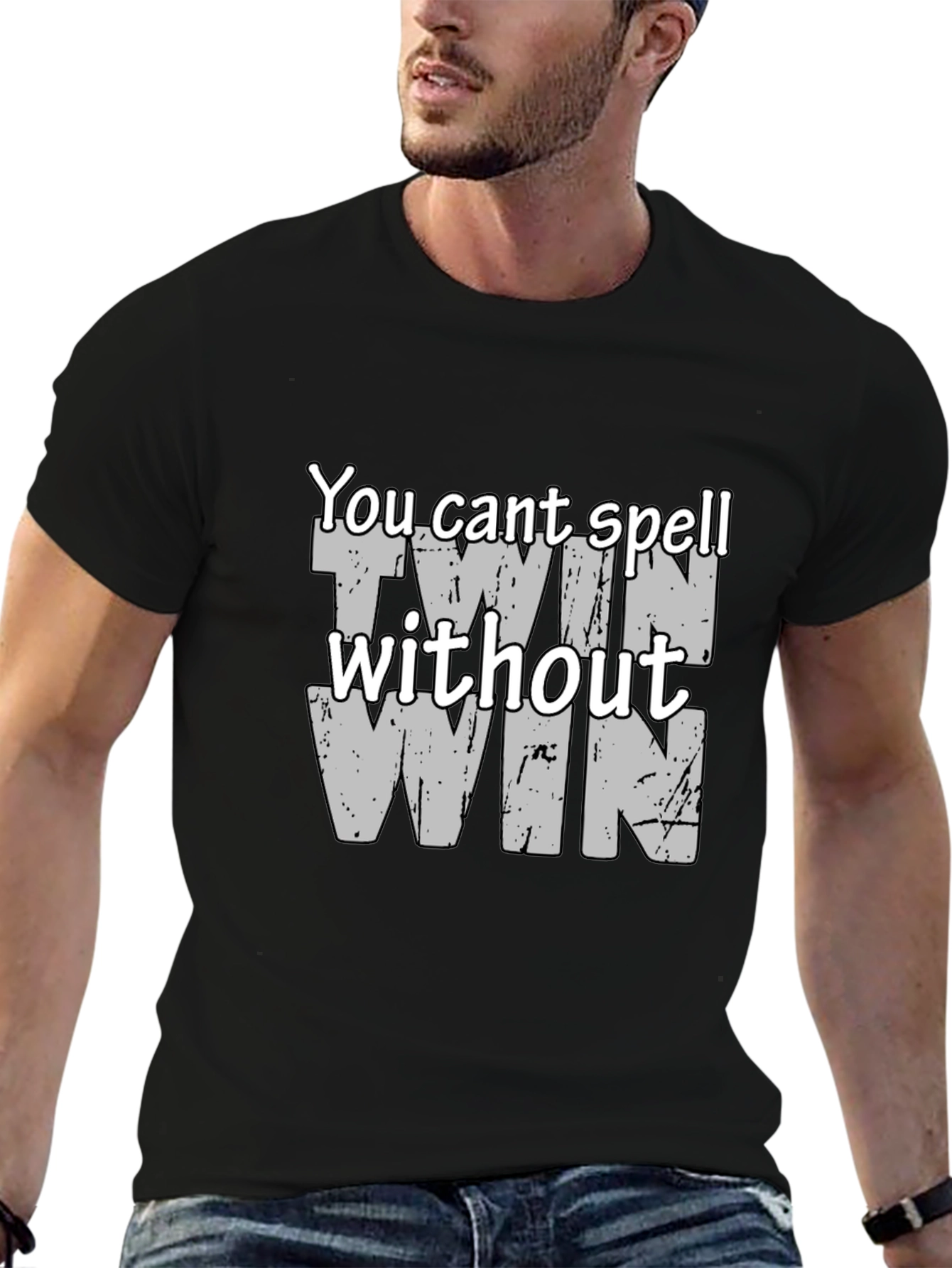 Twin Win Graphic Tee - Black Cotton Blend T-Shirt