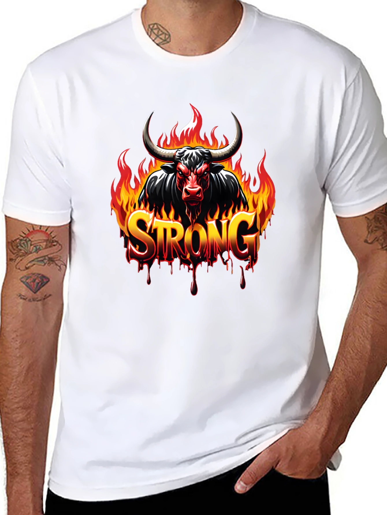 Fiery Bull Strong Graphic Black T-Shirt