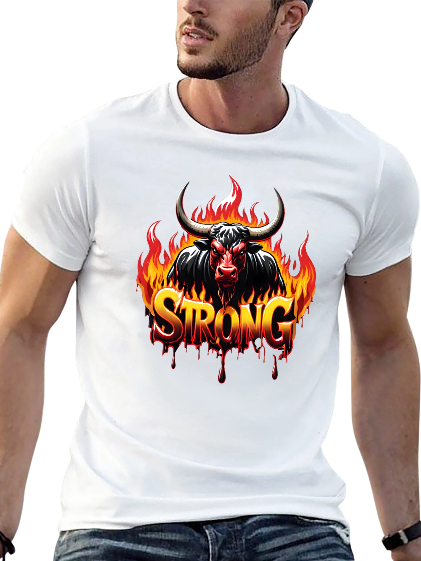Fiery Bull Strong Graphic Black T-Shirt