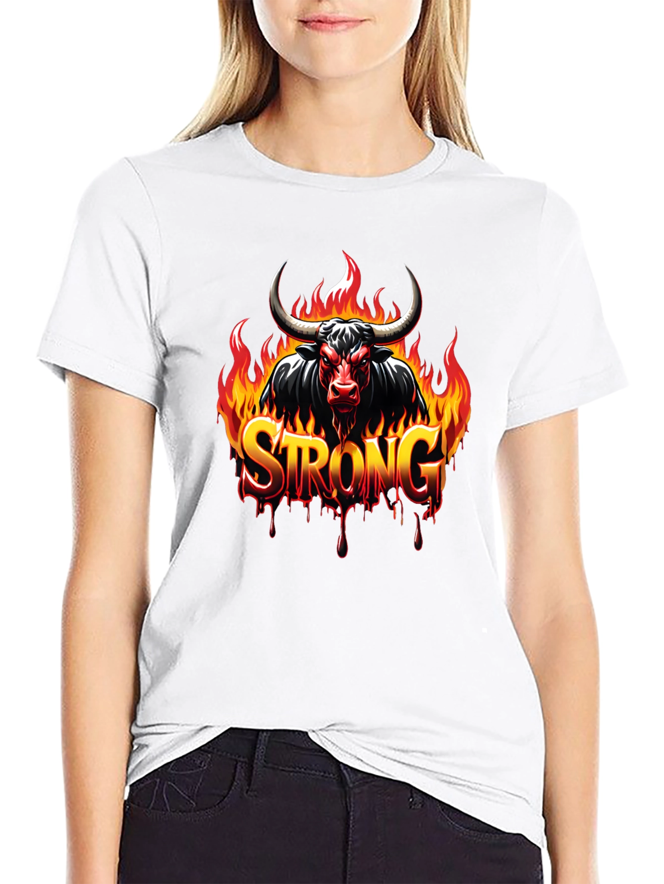 Fiery Bull Strong Graphic Black T-Shirt