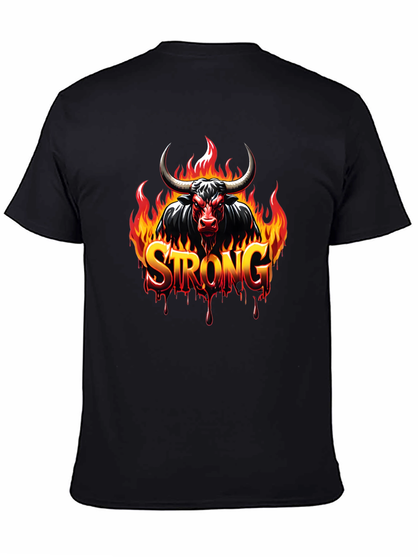 Fiery Bull Strong Graphic Black T-Shirt